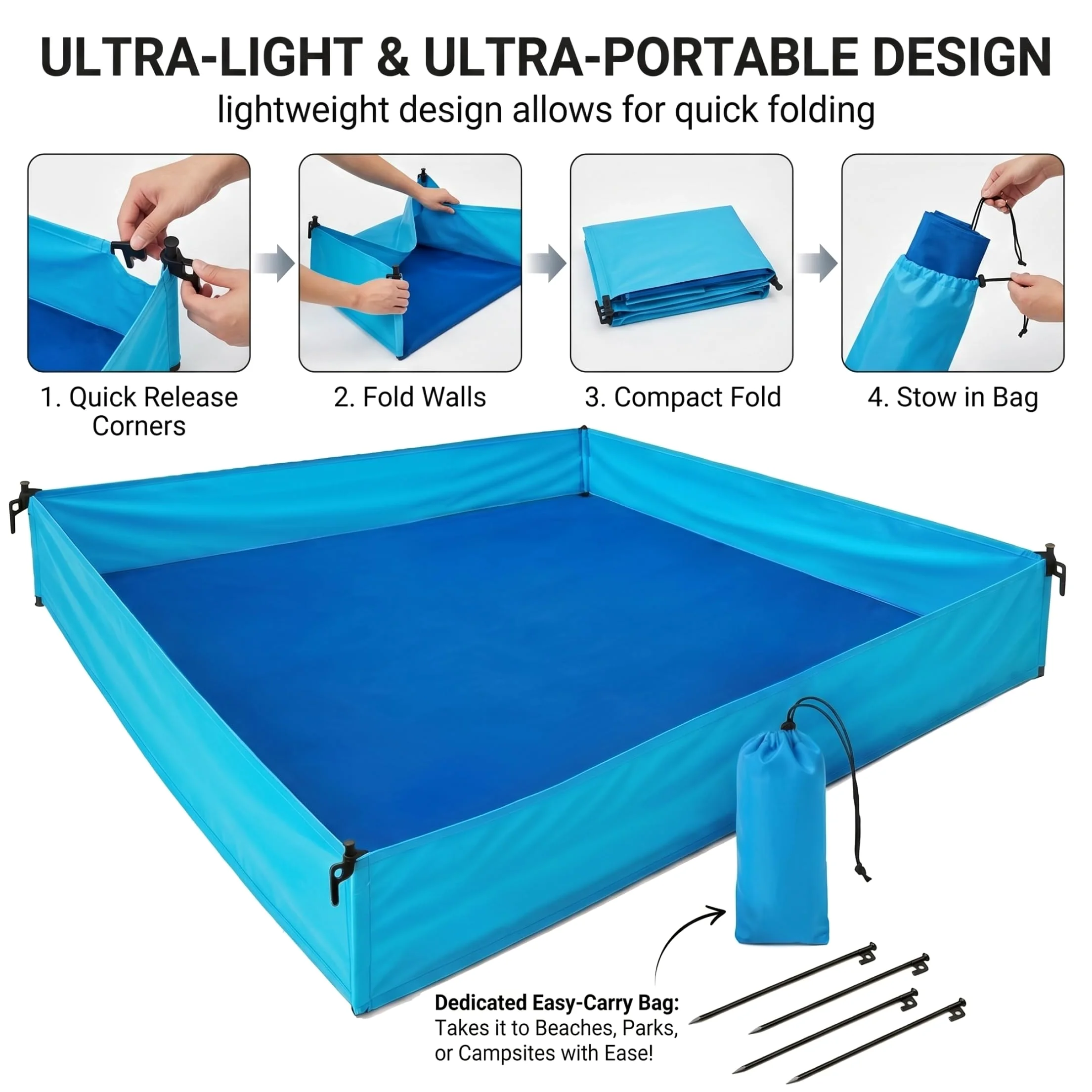 Box da spiaggia per bambino, Box da esterno per bambino, Coperta da spiaggia pieghevole con superficie impermeabile, Blu, 72, 83x57, 09x9, 84 pollici