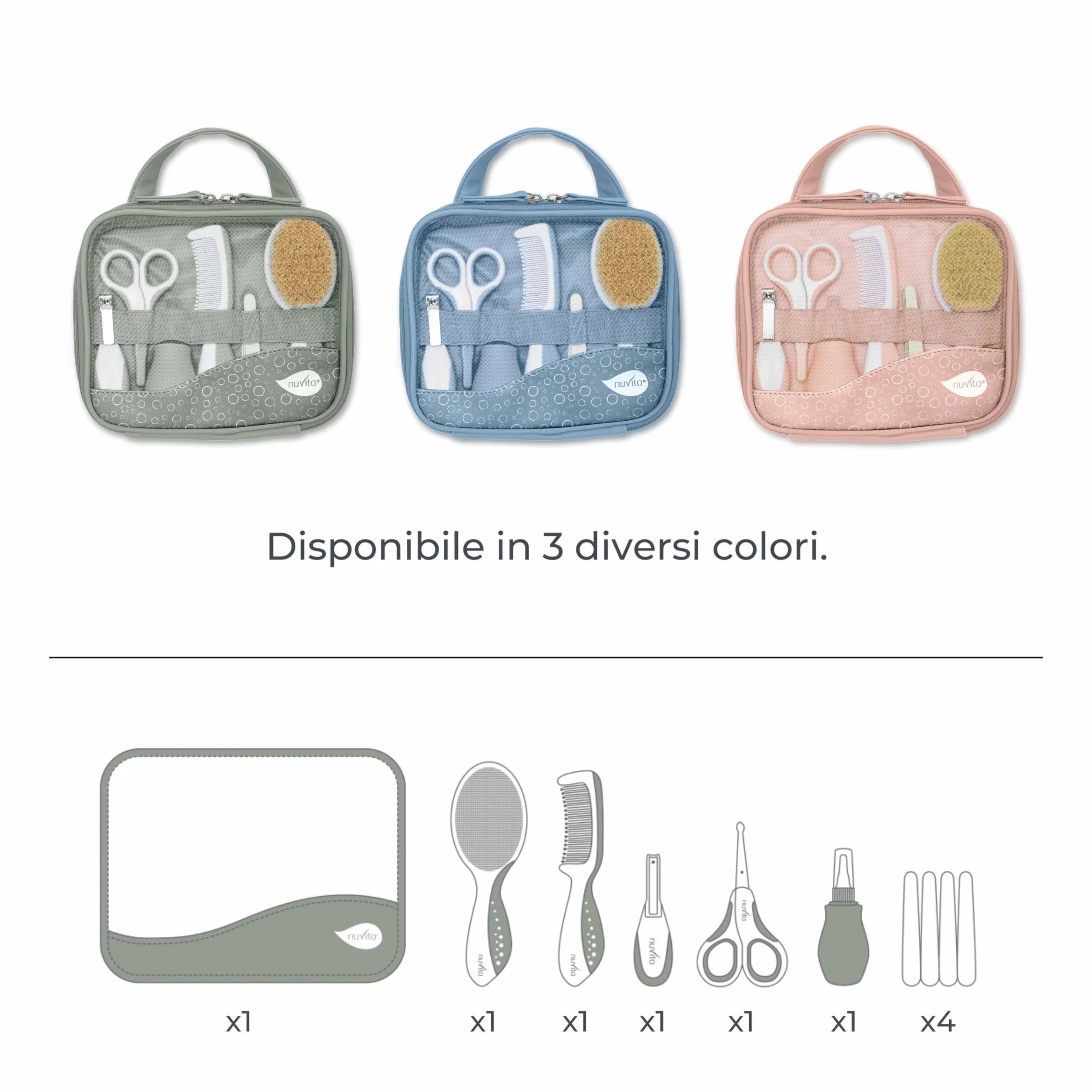 Nuvita 1146 | Set Completo per la Cura del Bambino | Trousse da Bagno | Bellezza per Neonati | Forbicine per Unghie e Capelli Senza BPA | Marchio UE | Sage Green