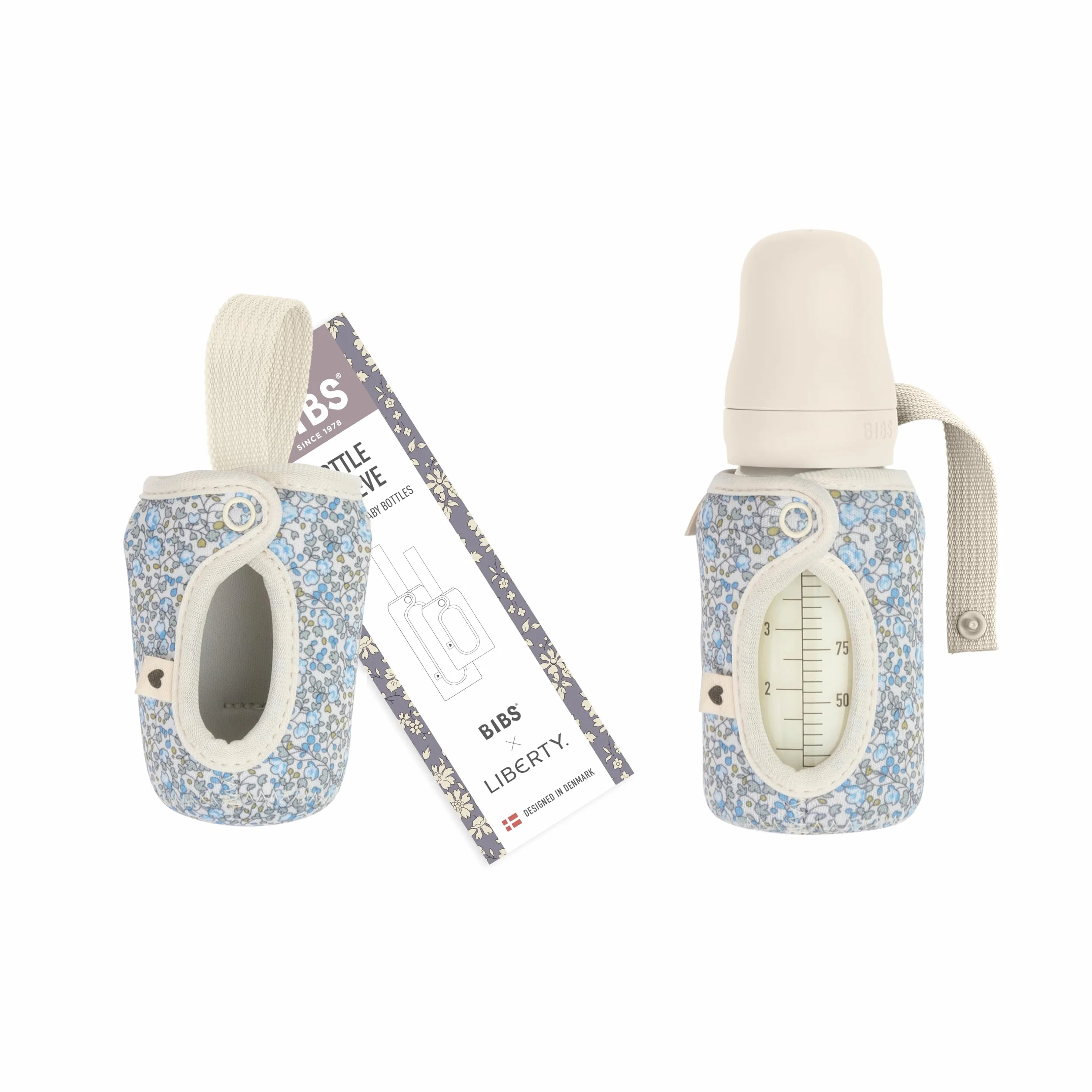 BIBS x LIBERTY Copribiberon 110ml - Custodia protettiva in neoprene per biberon BIBS - Design con stampa Liberty, Small, Capel Ivory