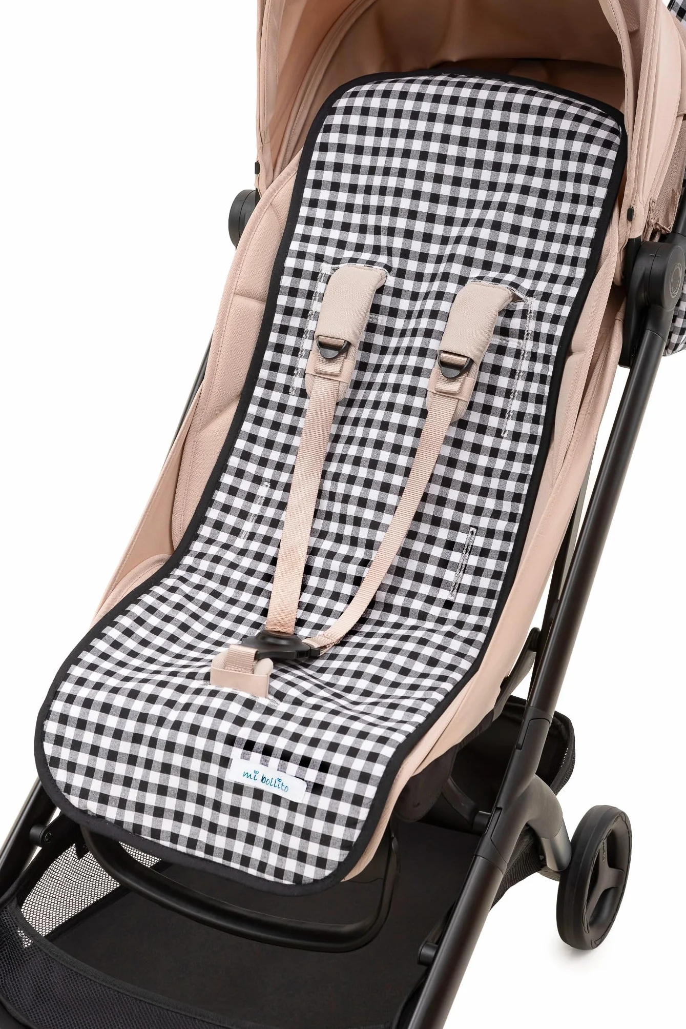 Materassino passeggino universale - Stile Vichy imbottito e traspirante - 100% cotone - Compatibile con tutti i passeggini - Prodotto in Spagna. (Nero)