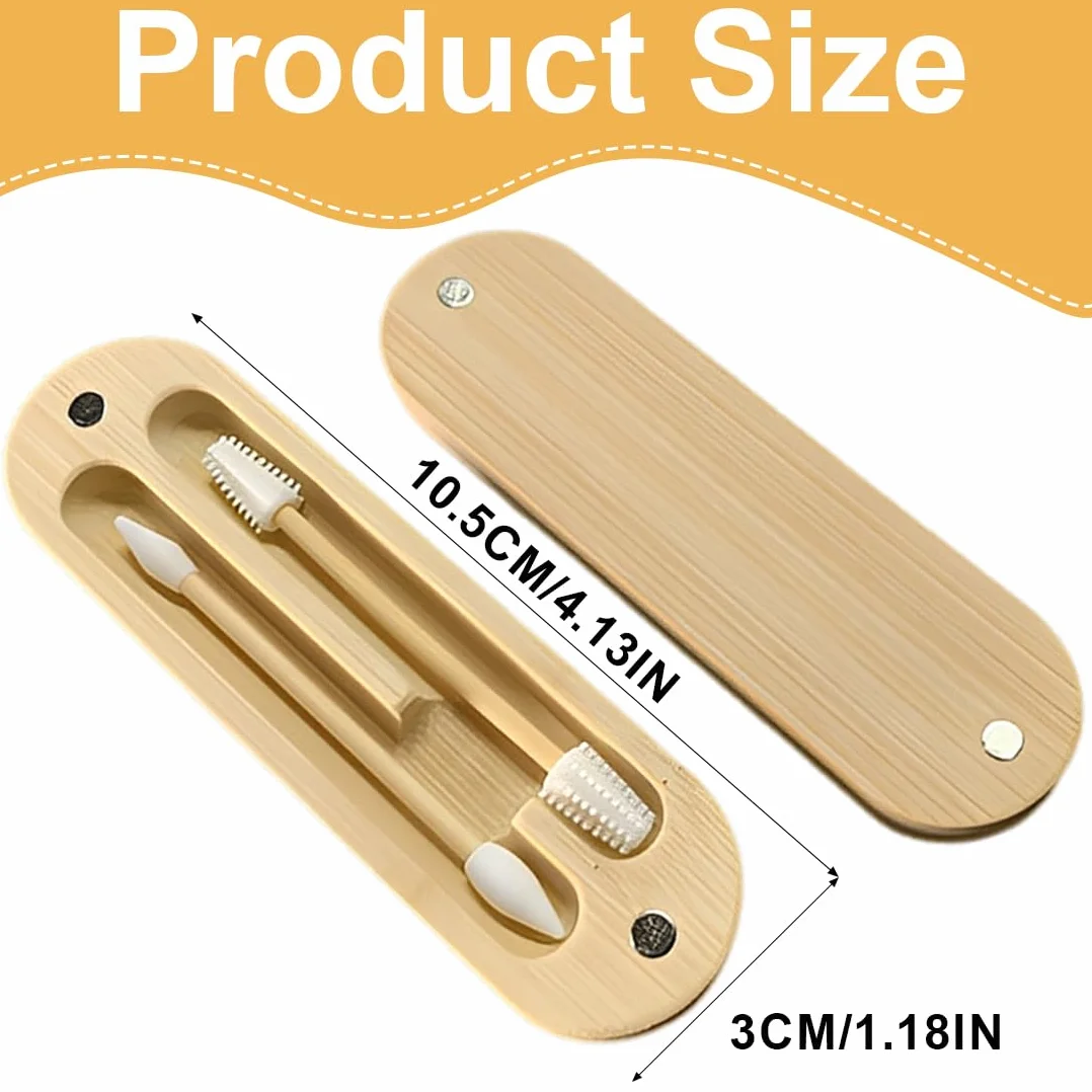 Set di 2 Cotton Fioc Riutilizzabili in Bambù e Silicone con Punta a Spirale per Trucco e Pulizia Orecchie con Custodia Magnetica da Viaggio