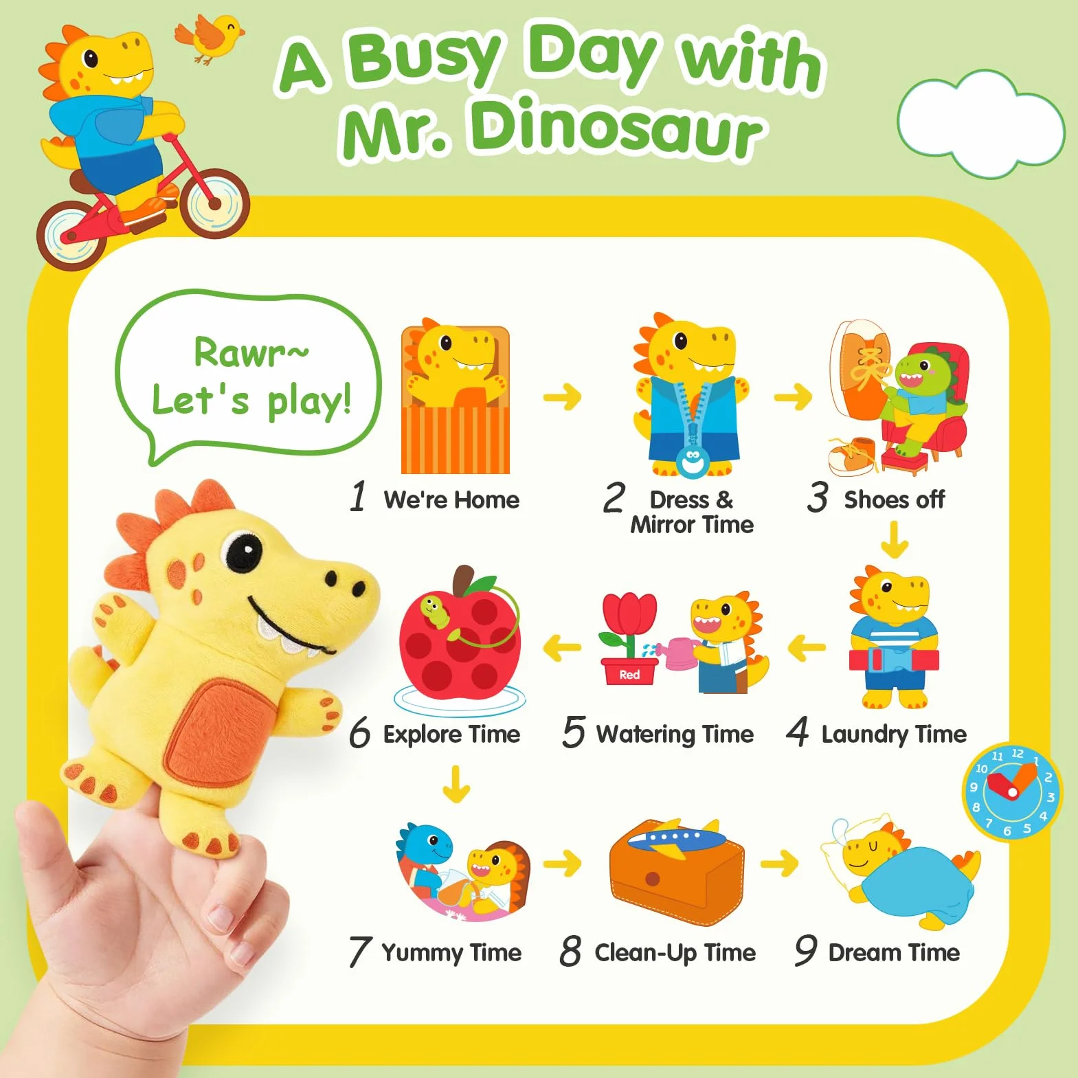 hahaland Libro Montessori 1-3 anni, Giochi Bambini 1 anno Libri Morbidi con Dinosauro di Peluche, Busy Book Educativo Regalo Montessori per Bambino 1 2 3 anni
