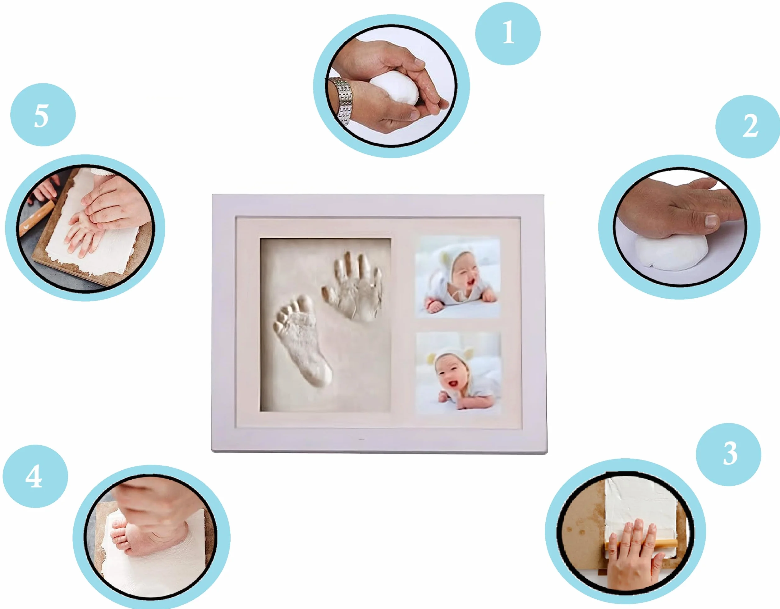 Cornice Impronte Neonato – Kit Impronta Mani e Piedi in Legno, Personalizzabile, Idea Regalo e Bomboniera Battesimo – Ricordo Unico per Neonati (Bianca, 30.6 x 24.8 x 2 cm)