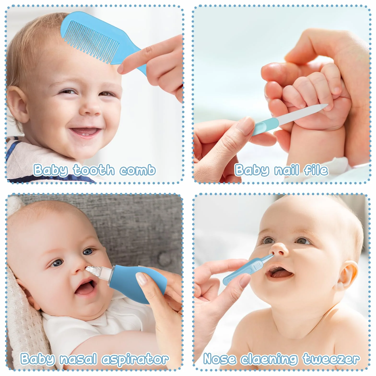 Kit Unghie Neonato, Set di 13 Pezzi, Dotato di Set Manicure Neonato, Neonato Accessori Utili,Pettini e Altri Vari Set di Assistenza Alla Sicurezza Del Bambino, Baby Daily Care Essentials (Blu)