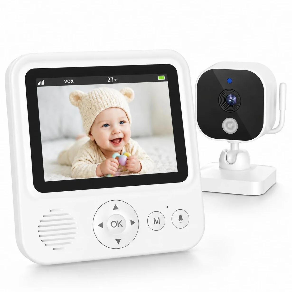 BURNNOVE Baby Monitor con Telecamera, 2000mAh Schermo IPS 2.8" 720P, Visione Notturna, Zoom, Audio Bidirezionale, Modalità VOX, Sensore Temperatura, Ninne Nanne, Connessione FHSS 2.4GHz