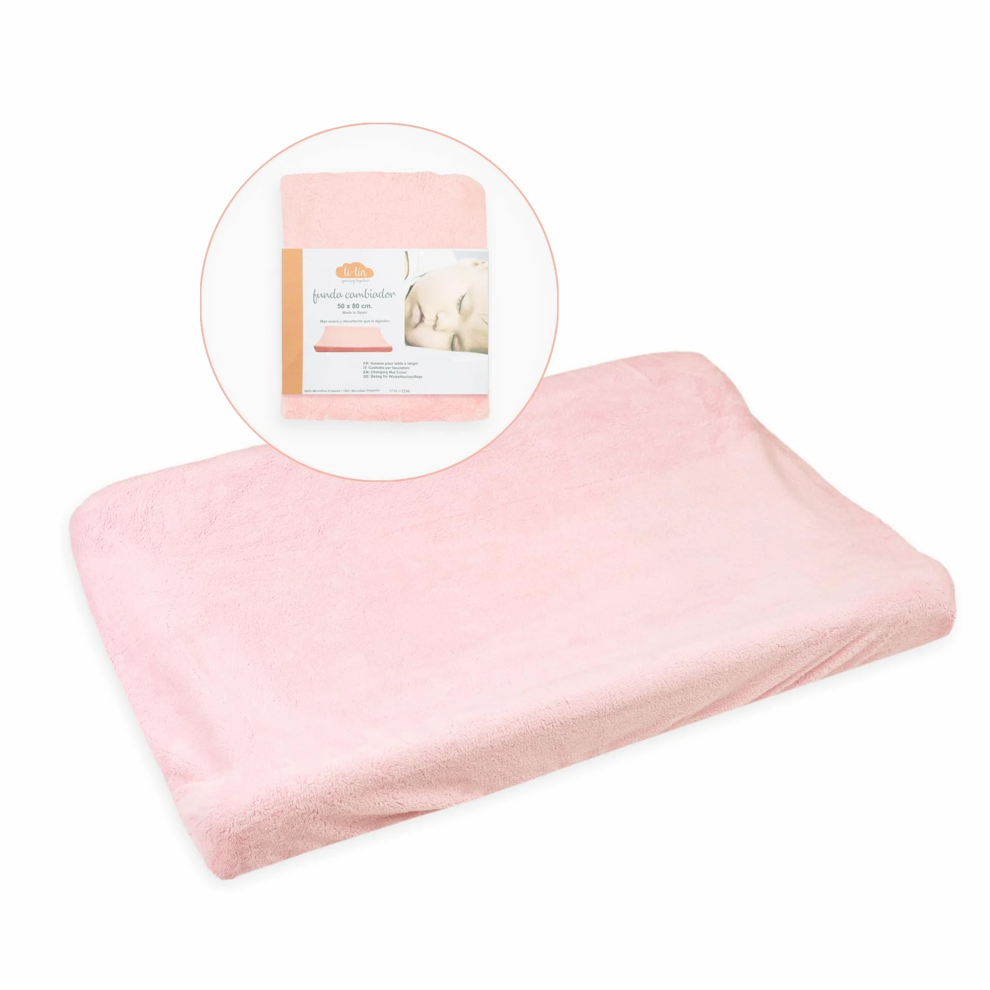 Ti TIN Copri Fasciatoio con Tessuto Elastico Adattabile | Coprifasciatoio 100% Microfibra Morbida e Assorbente, 80x50 cm, Colore Rosa