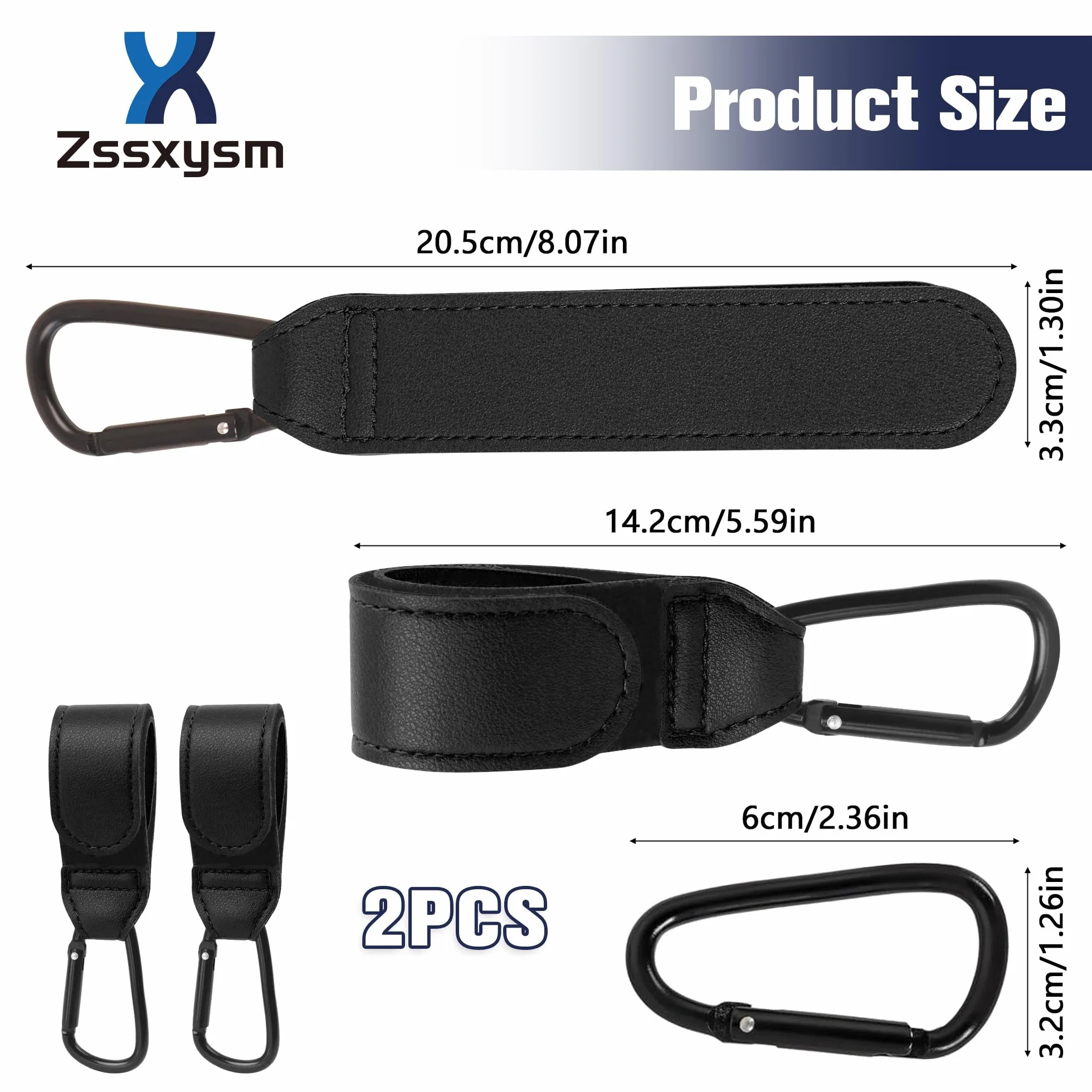 2 Pezzi Ganci per Passeggino, Moschettoni per Carrozzina Universali in Pelle, Accessori Passeggino per Porta Borse Della Spesa, Cambio Bambino, Zaini, Mamma Pannolino Borsa (Nero)