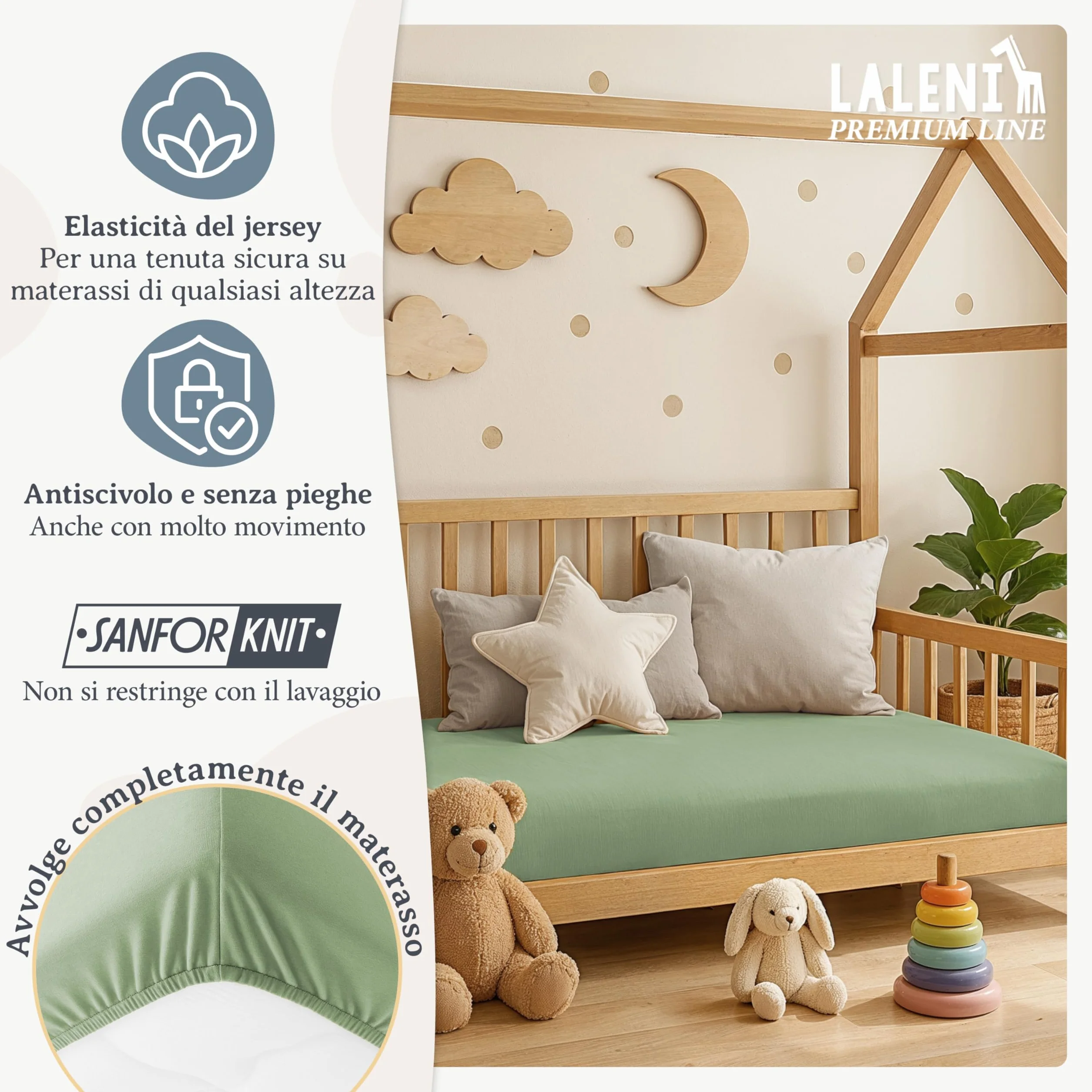 Laleni premium lenzuola culla 50x89 cm con angoli | lenzuola carrozzina neonato certificate OEKO-TEX | lenzuola con angoli 100% cotone | lenzuola lettino neonato | lenzuola per carrozzina | in verde