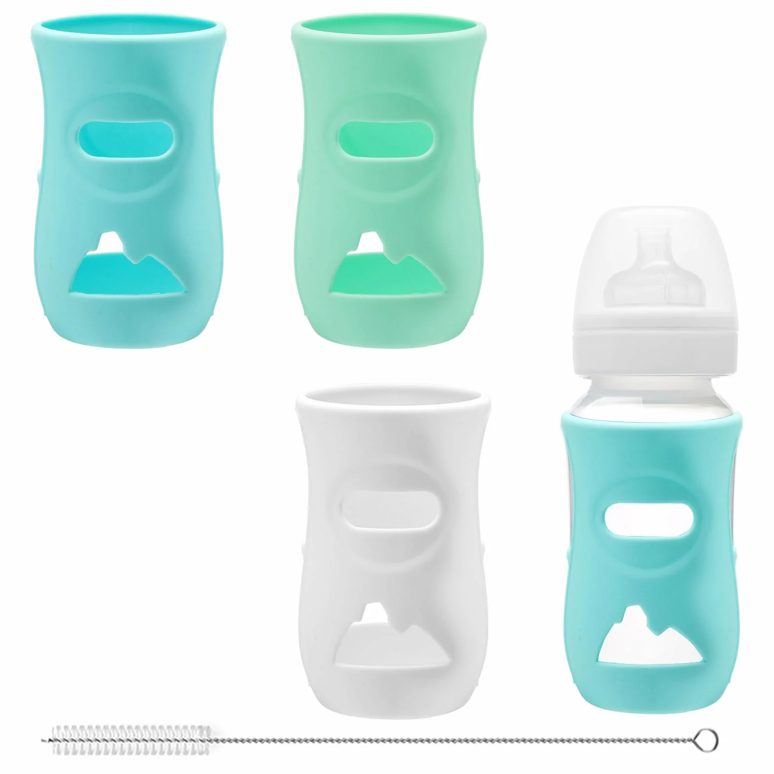 Confezione da 3 contenitori in silicone per biberon da 240 ml, infrangibili, copertura anti-goccia per biberon, adatti per bottiglie Philips Avent, senza Bpa (bianco/blu/verde)