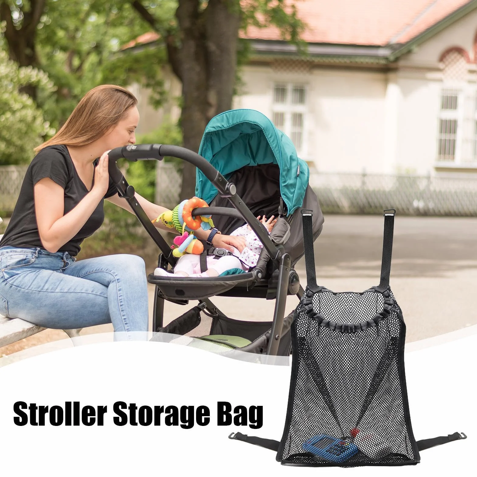 Net di stoccaggio dei passeggeri - organizzatore riparato con cinturini regolabili, borsa a maglie di grande capacità | Rete cargo per pannolini, snack, giocattoli, accessorio per passeggino, contenit
