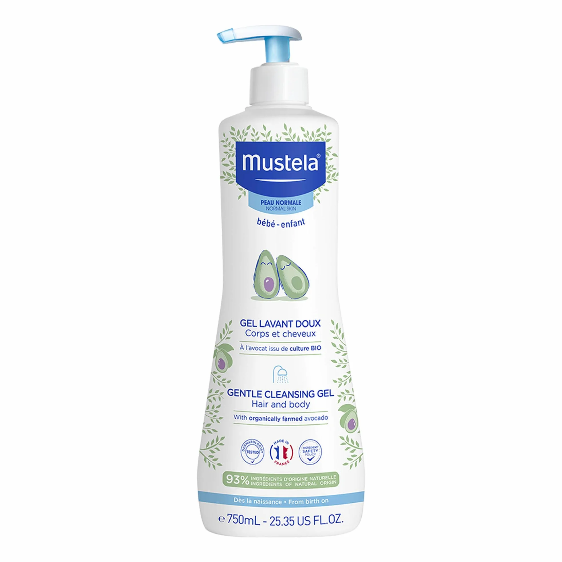 Mustela Detergente Delicato, Corpo e Capelli, per Neonati, Bambini, Adatto a tutta la Famiglia - Deterge Delicatamente e Non Brucia agli Occhi, 93% Ingredienti di Origine Naturale (750ml)
