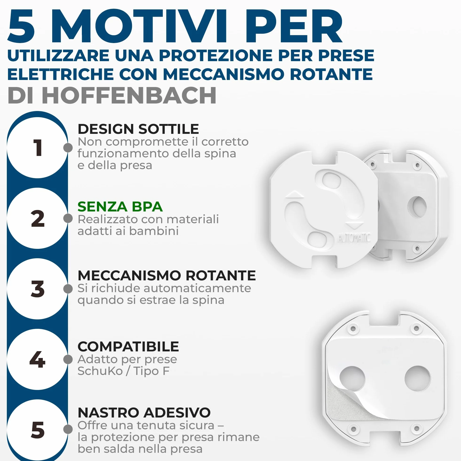 Hoffenbach Set di 20 prese elettriche con meccanismo rotante - Protezione per neonati e bambini - Copripresa di sicurezza per evitare incidenti e scosse elettriche - Presa elettrica - Bianco