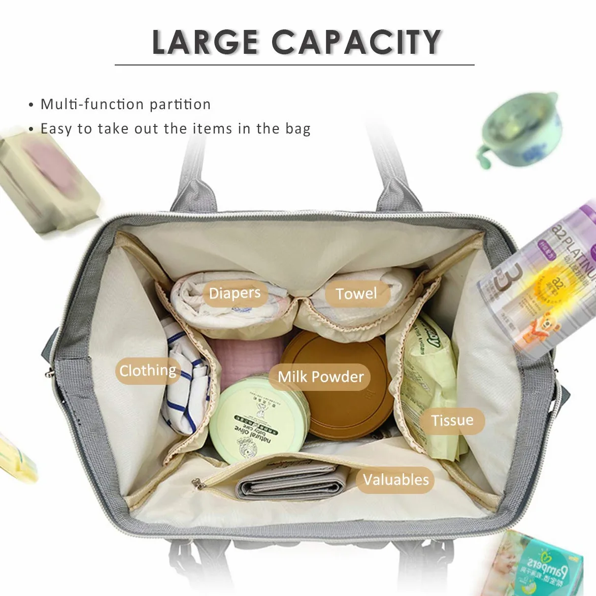SONARIN Multifunzione Zaino Fasciatoio Bambino per Pannolini con Fascia per Passeggino,Grande Capacità,Organizer per Zaino da Viaggio,Impermeabile,Elegante e Resistente,Ideale Regalo(Nero)