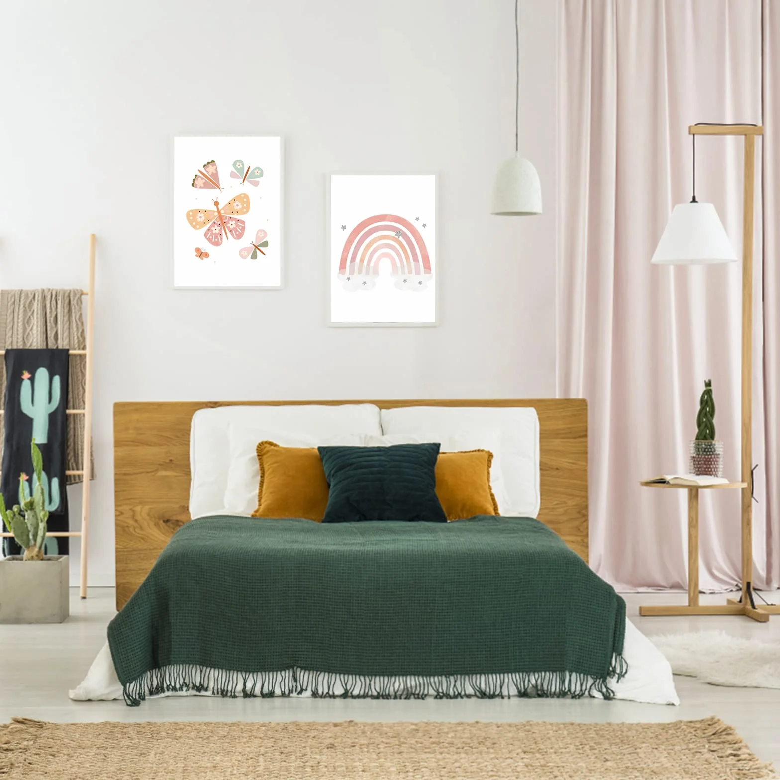 Encuryna Set di 3 Poster Decorativi per Cameretta dei Bambini, Motivo Arcobaleno/Fiore/Farfalla, Senza Cornice, Soggiorno, Camera da letto, Decorazione da Parete per Ragazzi Ragazze (30 x 40cm)