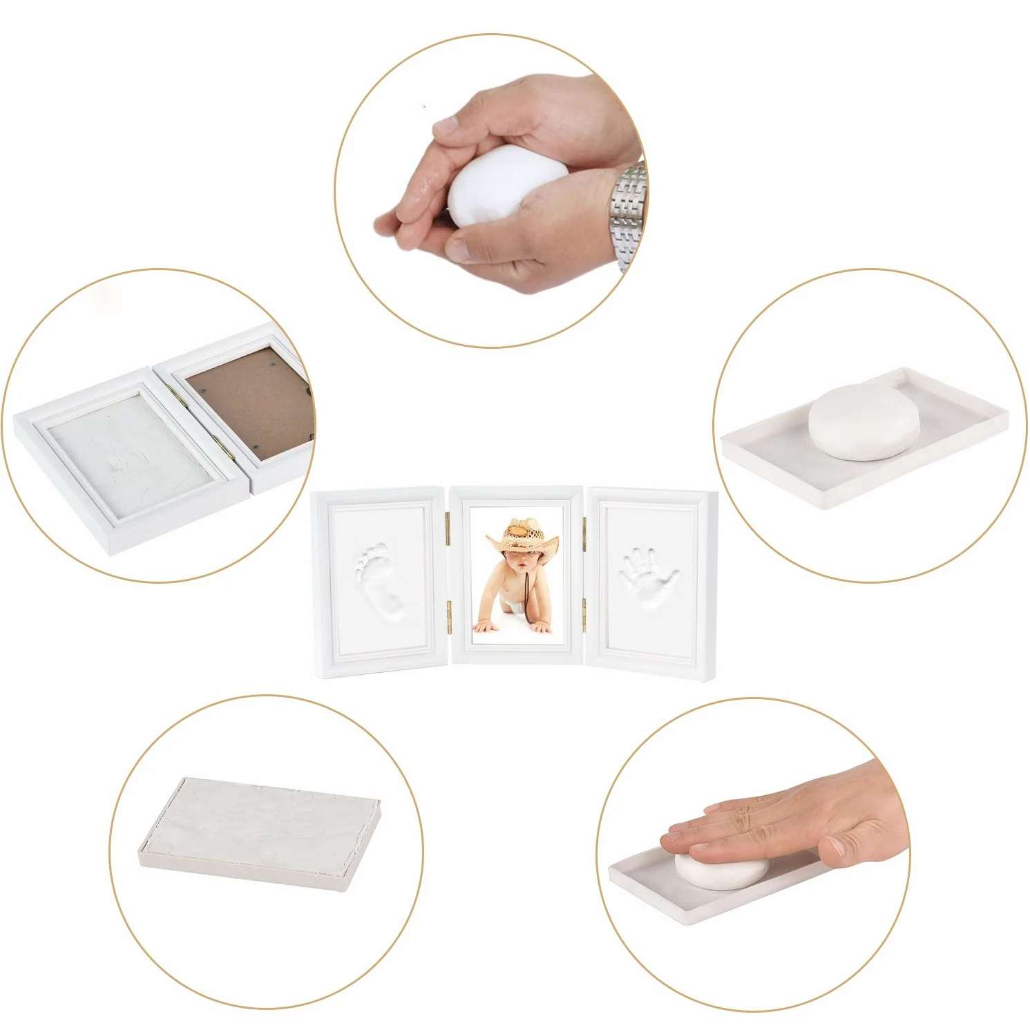 Cornice con Impronte Neonato - Newlemo Impronta Mani e Piedi Neonati - Kit Impronte Neonato per Bambini Regalo Originale e Regalo per il Battesimo (3 Pezzi, Bianco)