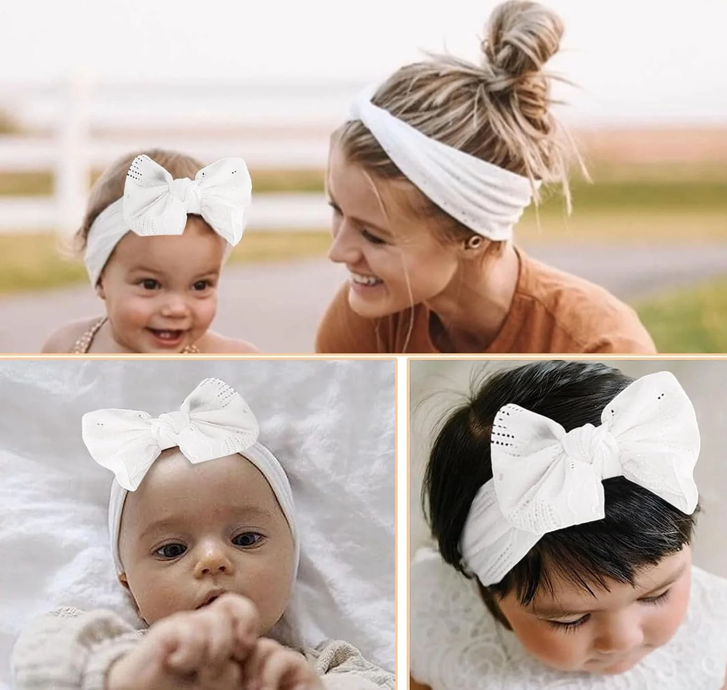 Fascie per Turbante Neonato, Fascia Capelli Bambina, Fasce Bambina Neonata Elastica Nylon Fascia Neonato, Bambina Fascia per Capelli con Fiocco Morbido, Fascia Capelli Neonata Battesimo Bambina