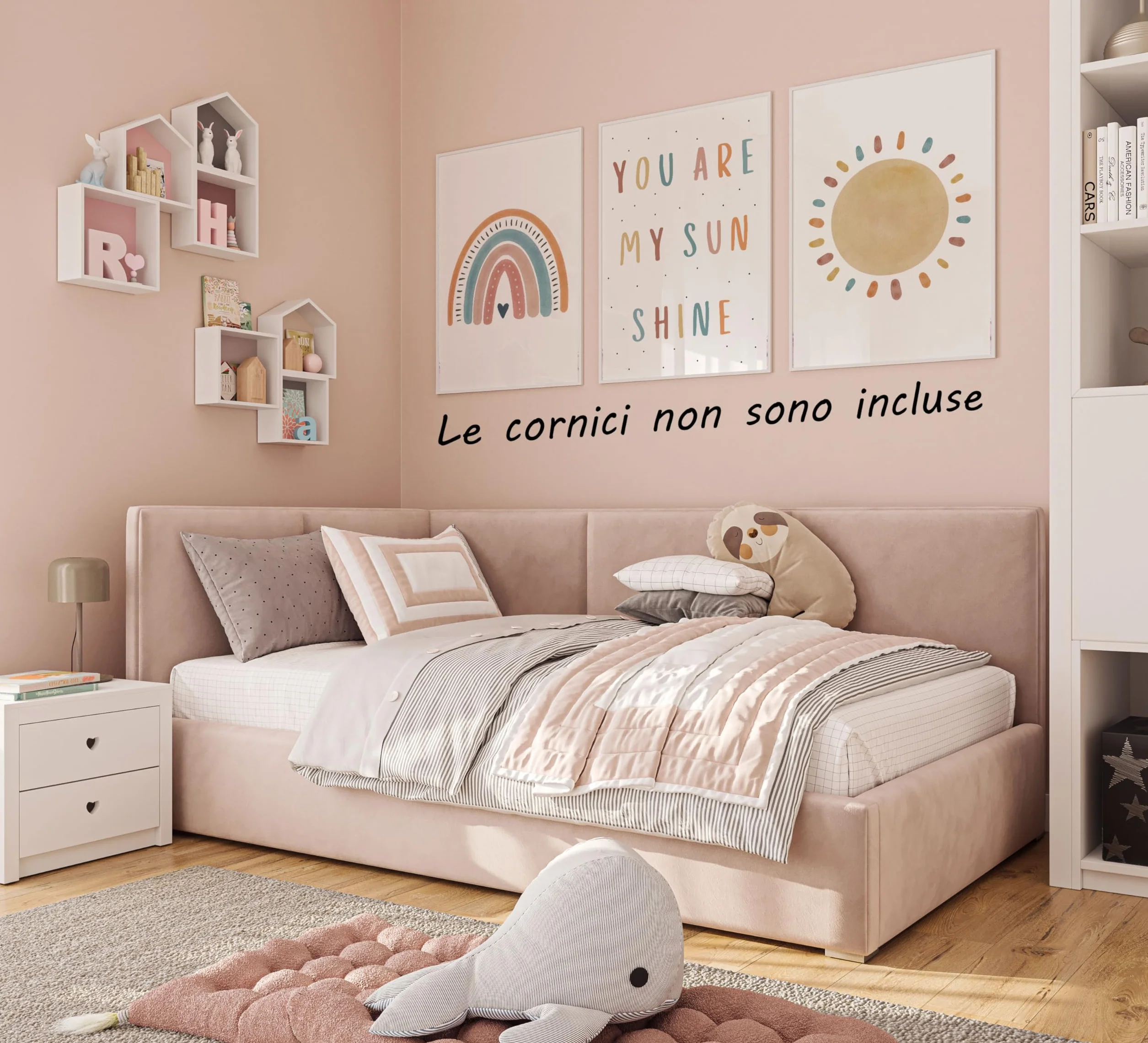 Eviepops Prints Quadri Cameretta Bambini “You Are My Sunshine” Set di 3 Stampe Boho Arcobaleno e Sole Senza Cornice, Decorazione Parete (A3)