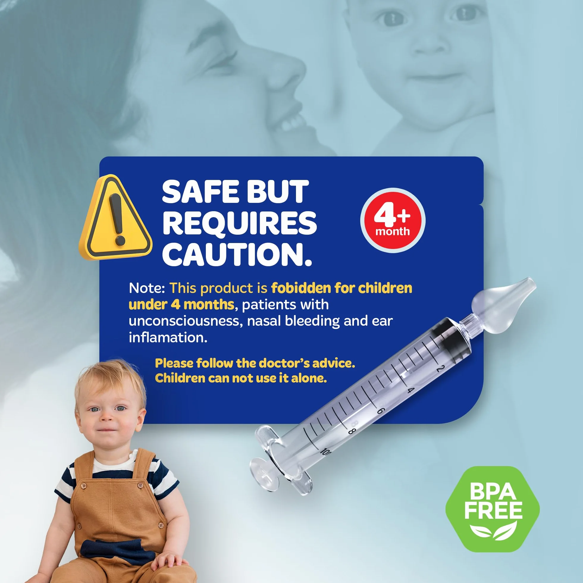 PORTENTUM Lavaggio nasale bambini, irrigatore nasale 10 ml 4 pezzi siringhe lavaggi nasali con punta in silicone morbido