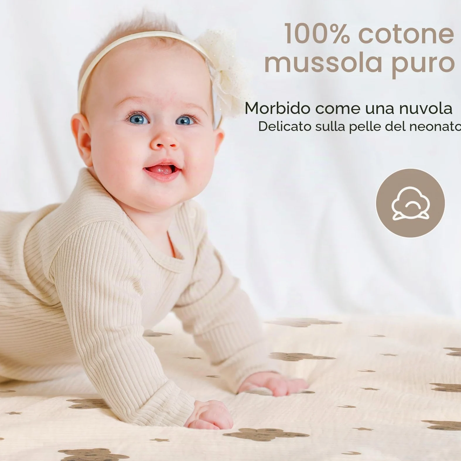 Panni di garza per neonati, 100% cotone, 60 x 60 cm, assorbenti e traspiranti, in mussola, set da 5 pezzi, per neonati, ragazzi e ragazze, orso marrone