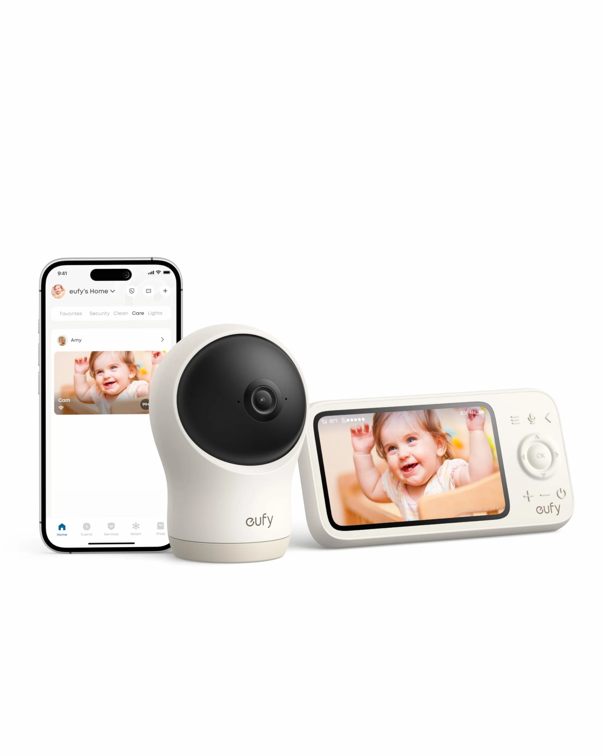 eufy Security C10: Monitor 2K, LCD 4,5" 480p, Zoom x4, Pan/Tilt, Notte. Ibrido senza Wi-Fi, 12h batt. Rileva moto, pianto, rumori, temp. Audio 2-vie, VOX.