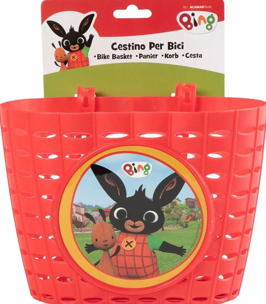 Cestino portaoggetti ciclo bambino unisex con coniglietto Bing rosso per bicicletta