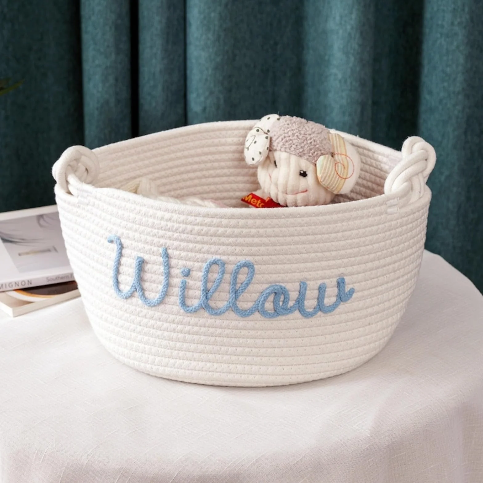 Cesto regalo personalizzato per neonati, in corda di cotone, per baby shower, cesto per giocattoli, cesto per bambini, organizer per giocattoli per bambini, decorazione per la cameretta dei bambini (L