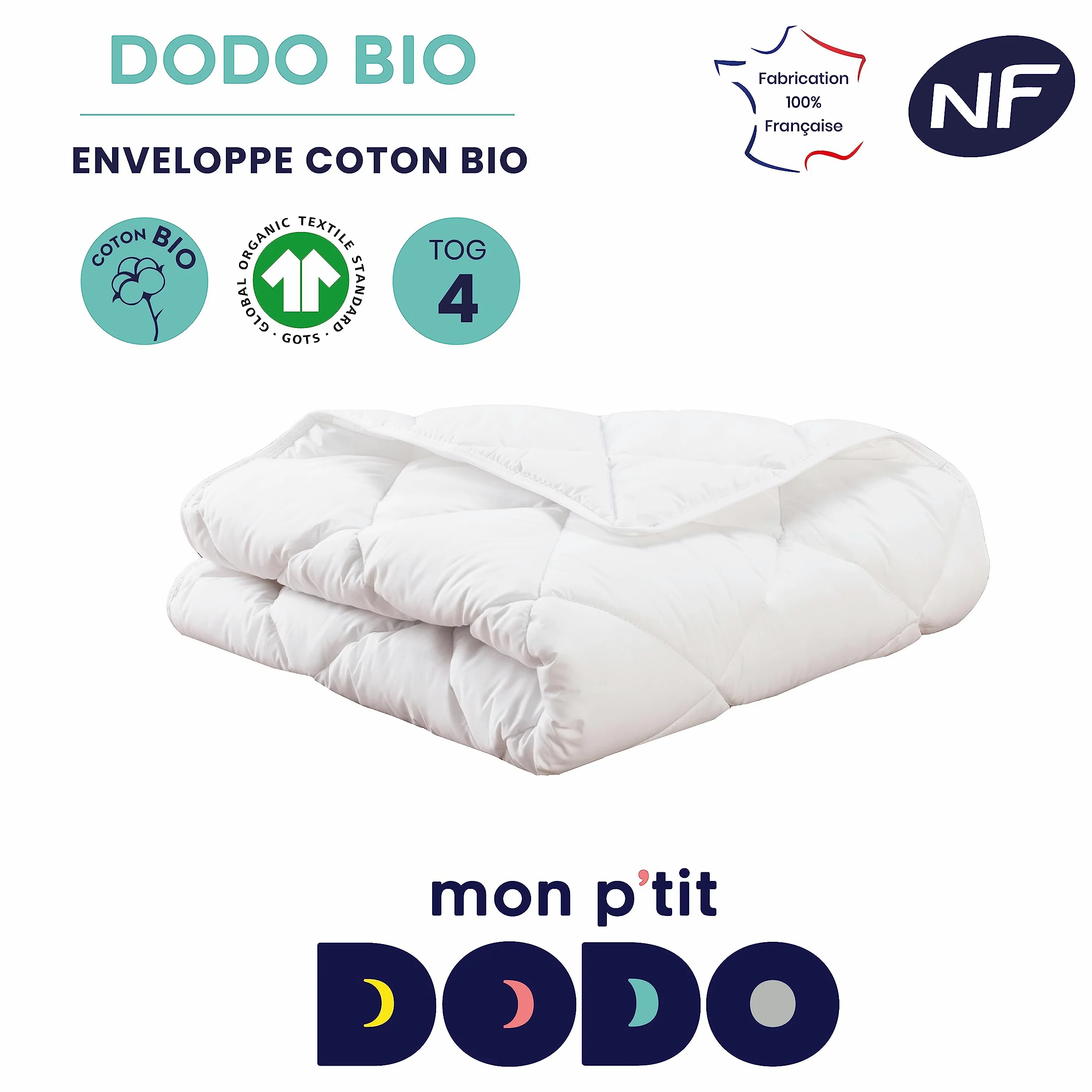 MON P'TIT DODO - Piumino leggero biologico 100 x 140 cm, colore: bianco