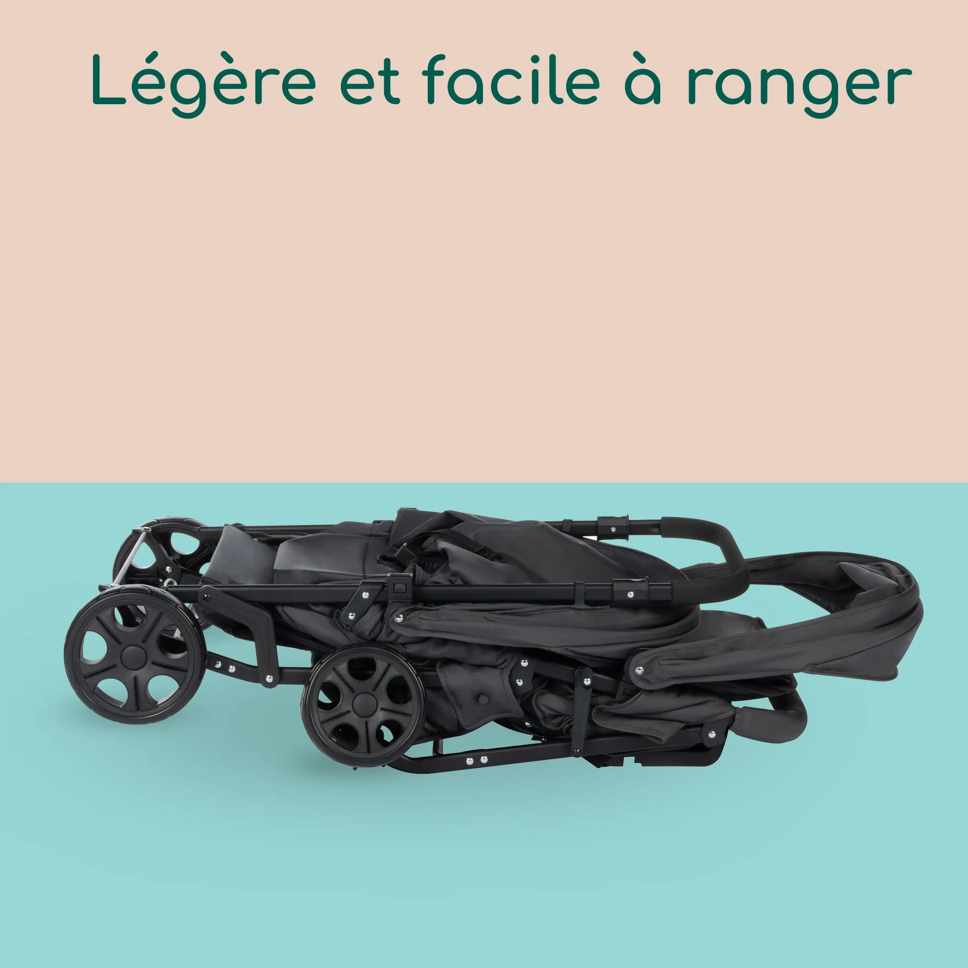 Bebeconfort Teamy passeggino fratellare gemellare lineare, passeggino tandem doppio leggero e compatto, pesa solo 12,5 kg, con parapioggia e coprigambe inclusi, Mineral Graphite