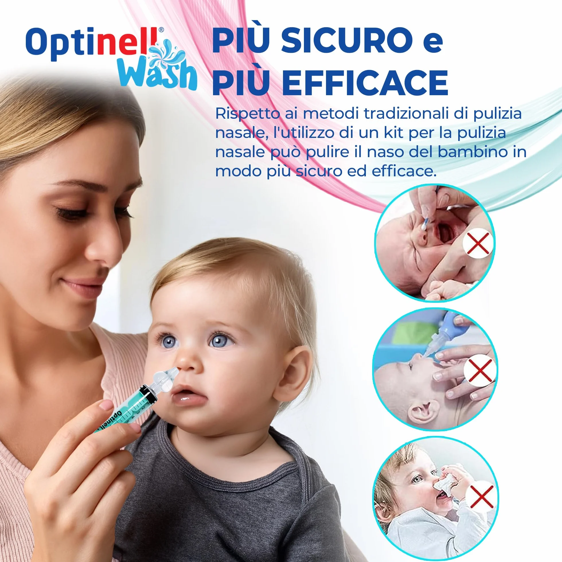 Optinell Wash – Siringa per Lavaggi Nasali Bambini 10ml con Beccuccio in Silicone Morbido | Kit Lavaggio Nasale per Neonato e Bambino | Senza BPA, Riutilizzabile, Igienico (2 Pezzi)