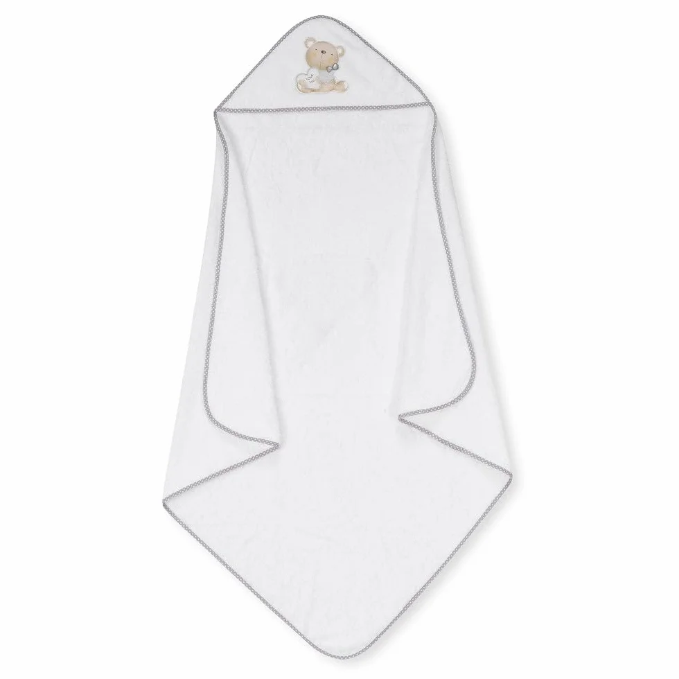 Interbaby P1177-18 Asciugamano con cappuccio per neonato LOVE YOU in bianco e grigio con Set de Spazzola e Pettine - 900 g