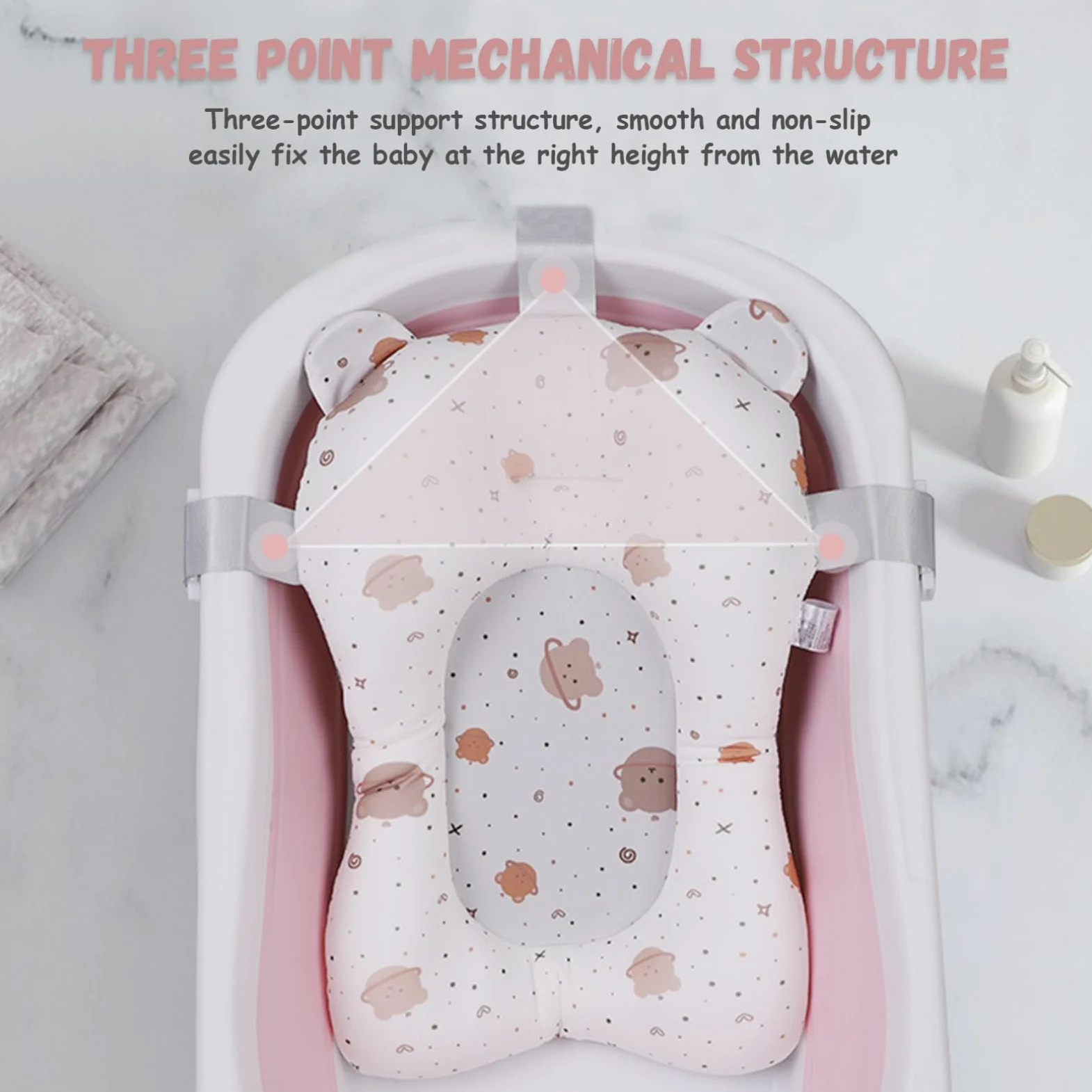 Supporto per bagnetto per bambini Morbido e confortevole Cuscino per vasca da bagno per bambini Antiscivolo Regolabile Vasca da bagno per neonati Cuscino facile da pulire per neonati Forniture p