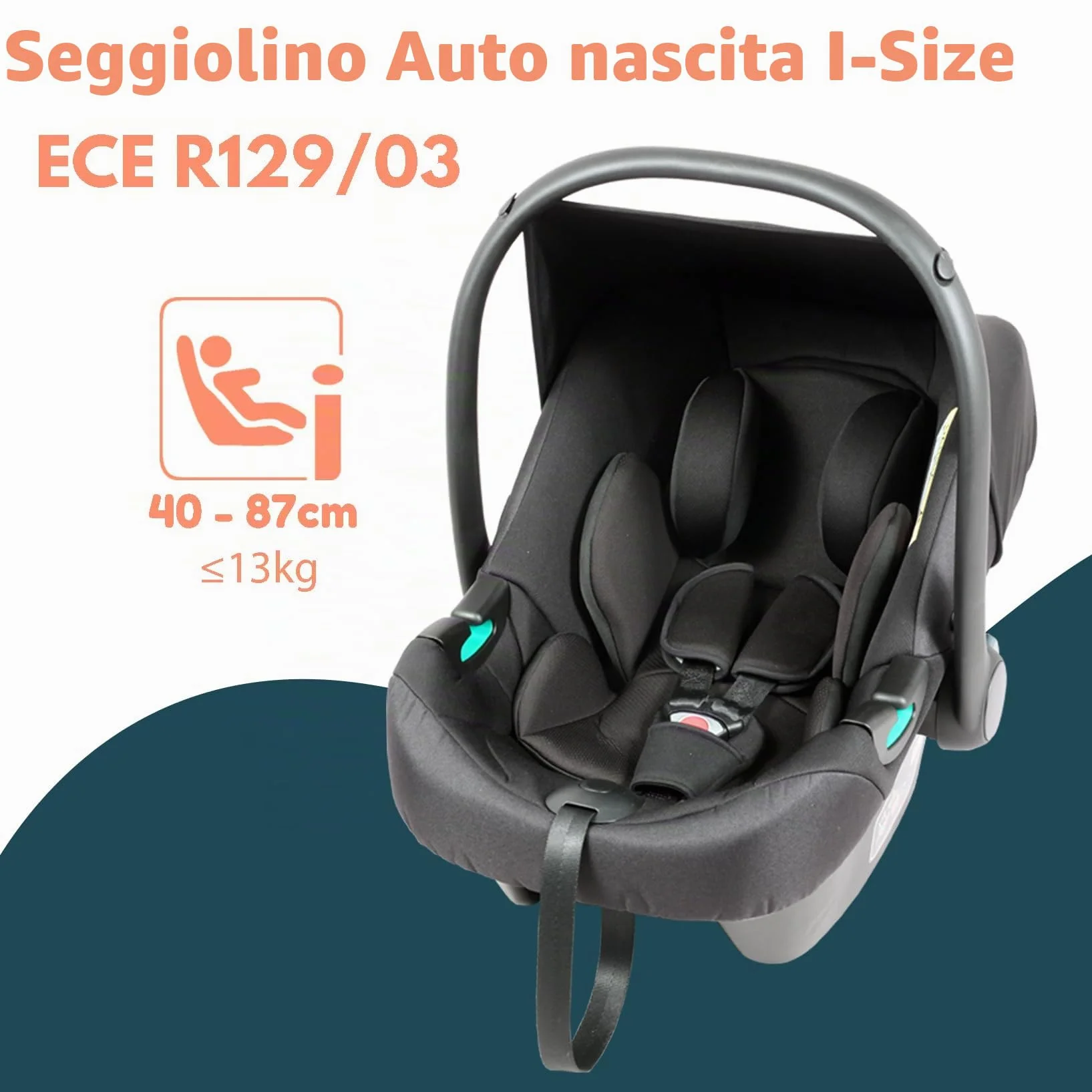 Passeggino gemellare doppio - BAMBISOL - Passeggino doppio combinato + Seggiolino auto I-size - 4 ruote - Nero