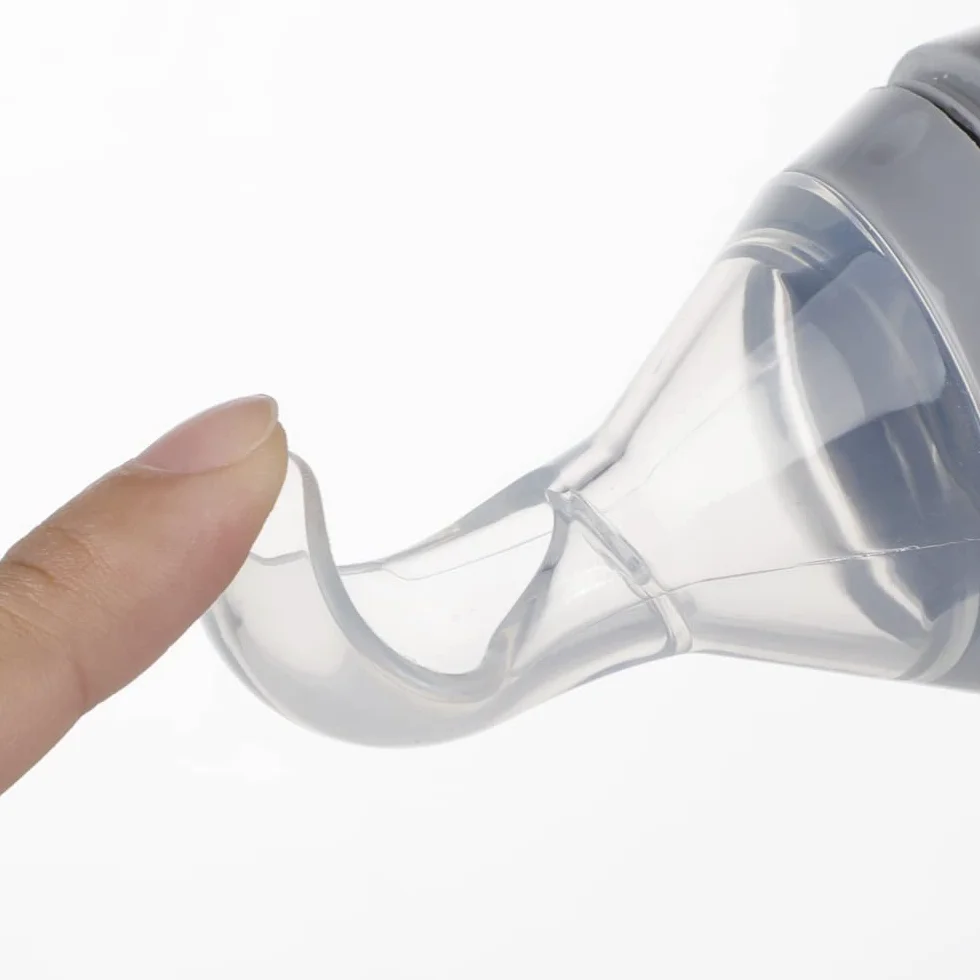 haakaa Biberon in silicone con cucchianio per L´alimentazione; Biberon per purea, Alimenti solidi per bambini, Bambini di età superiore ai 6 mesi - Grigio