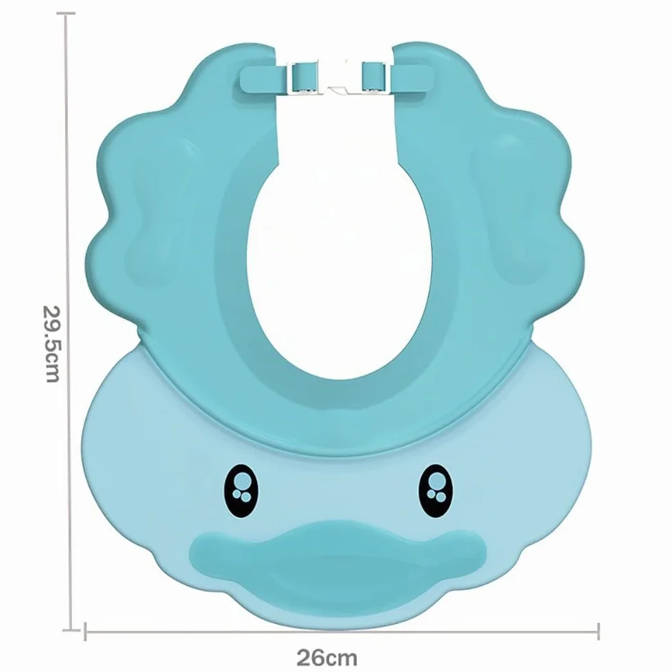 Blu Doccia Cap per Bambino, Sicurezza Cappello da Bathing, cappello con visore regolabile morbido per neonati e bambini, Proteggi occhi, bocca, orecchie(per 0.5-12 anni di età)