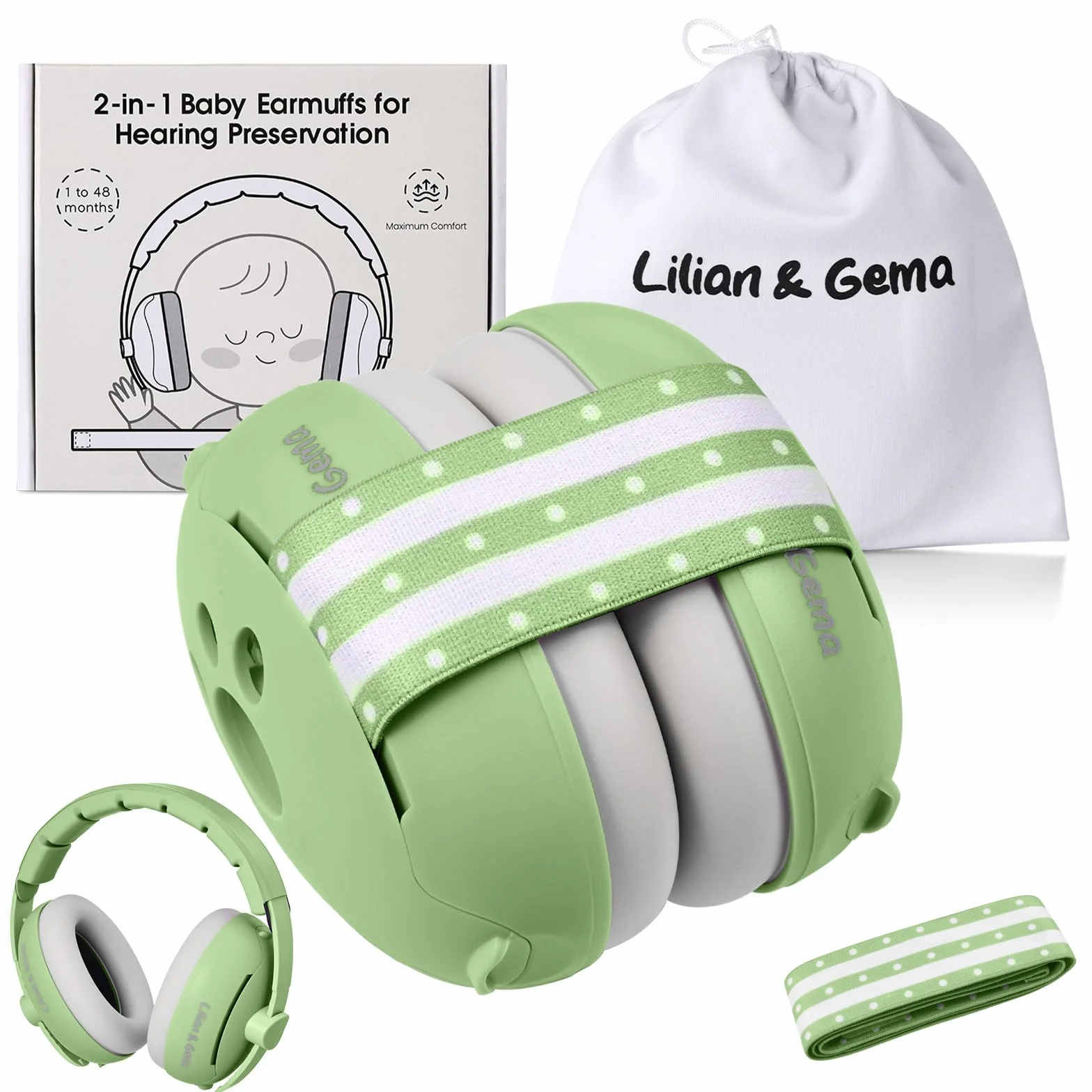 Lilian&Gema Casco Anti Rumore 2 in 1, Confortevole e Regolabile per Bambini fino a 48 Mesi, Ideale per Sonno e Attività