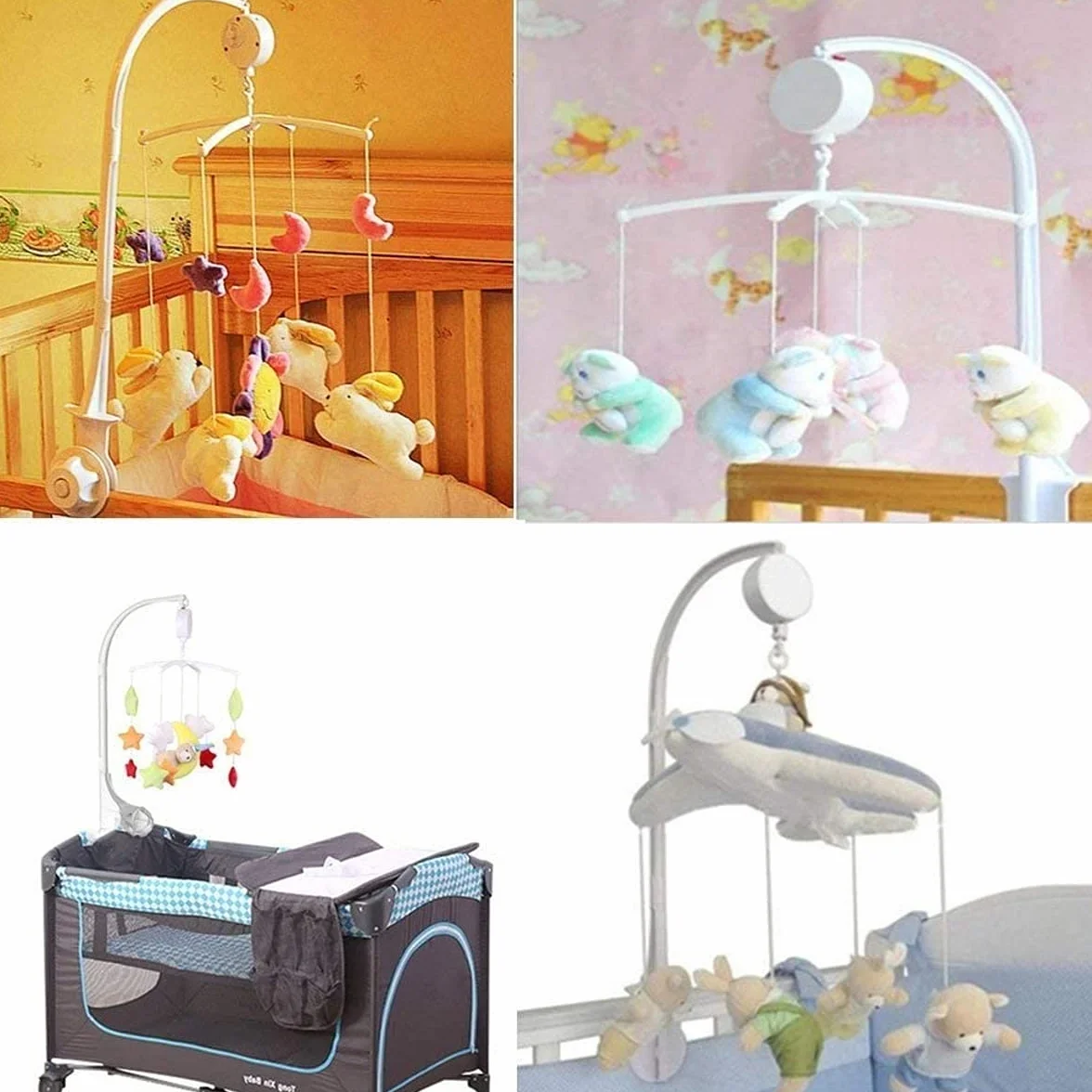 JZK Giostrina culla neonato musicale giostrina lettino con musica wind up carillon + porta giocattoli + braccio, Rotazione automatica Senza batteria