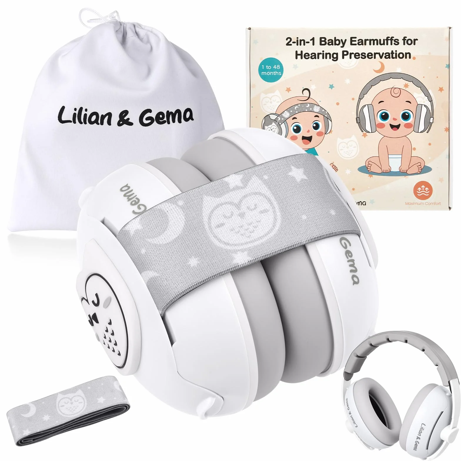 Lilian&Gema Bambino 2 in 1 Casco Anti Rumore Regolabile Casco Bambino Anti Rumore, Casco Anti Rumore Bambino per Meno di 48 Mesi, Sonno e Attività, Protezione Uditiva Per Bambini