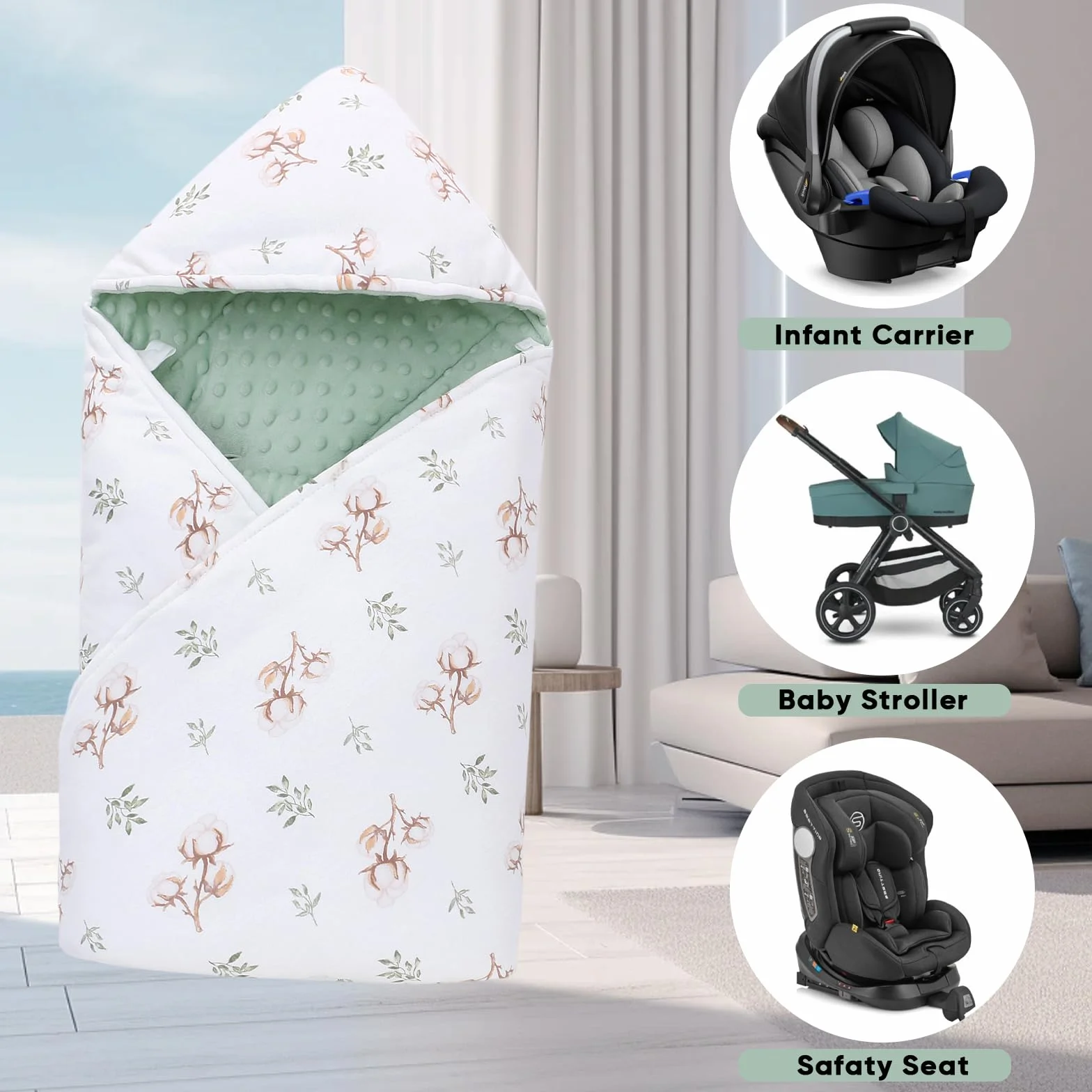 LAT Coperta per Passeggino 90 cm x 90 cm - Coperta Bebè per Seggiolino Copertina Sacco Ovetto Copertina Neonato Invernale Cotone Universale per Cinture a 3 o 5 Punti