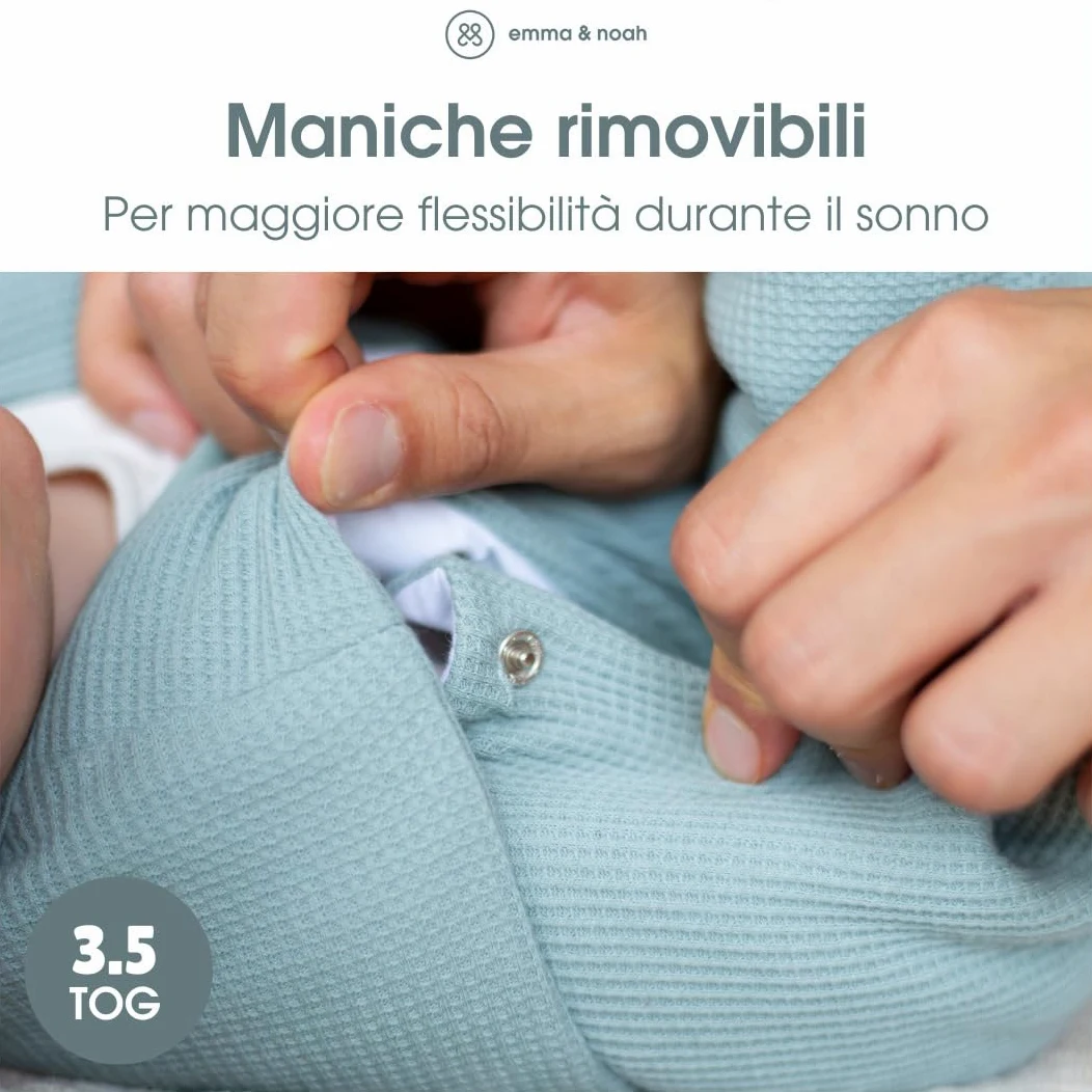 emma & noah Sacco nanna invernale 3,5 TOG, sacco a pelo per neonato, in diversi colori, in cotone biologico, certificato Oeko-TEX, maniche rimovibili, sacco a pelo per neonati (Essential beige, 60 cm)