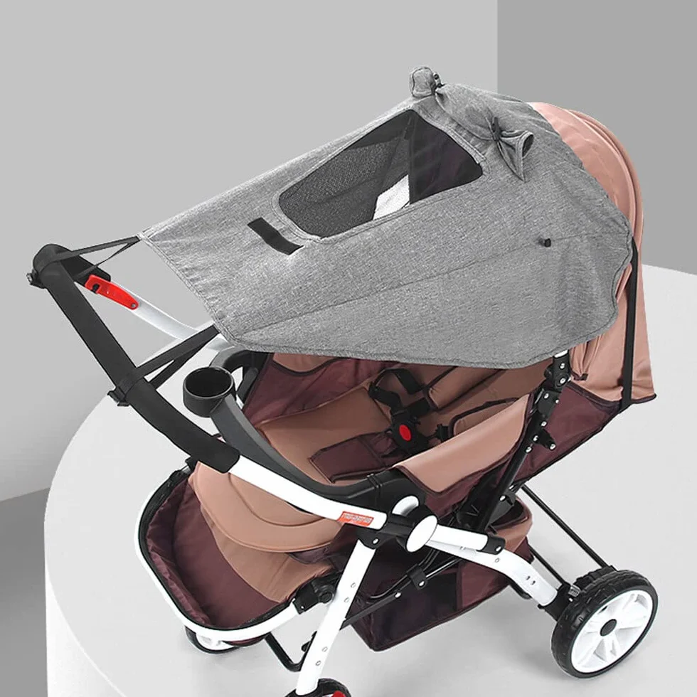 parasole passeggino universale con protezione UV 50+ e impermeabile, parasole ovetto universale - ombrellino parasole passeggino con finestrella e alette parasole, grigio