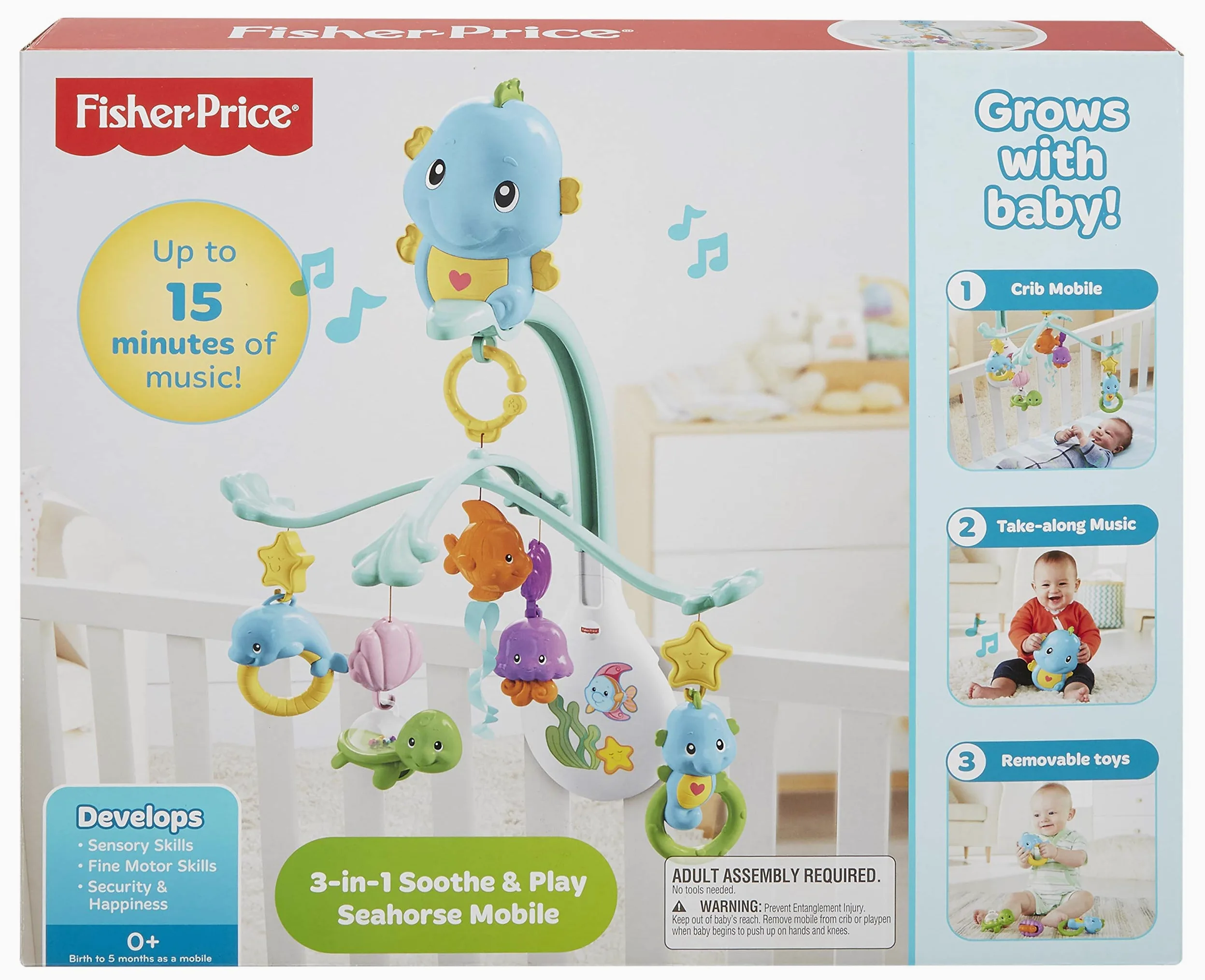 Fisher-Price - Giostrina dei Pesciolini 3 in 1, per Culla Passeggino e Proiettore, dai 0 Mesi, DFP12