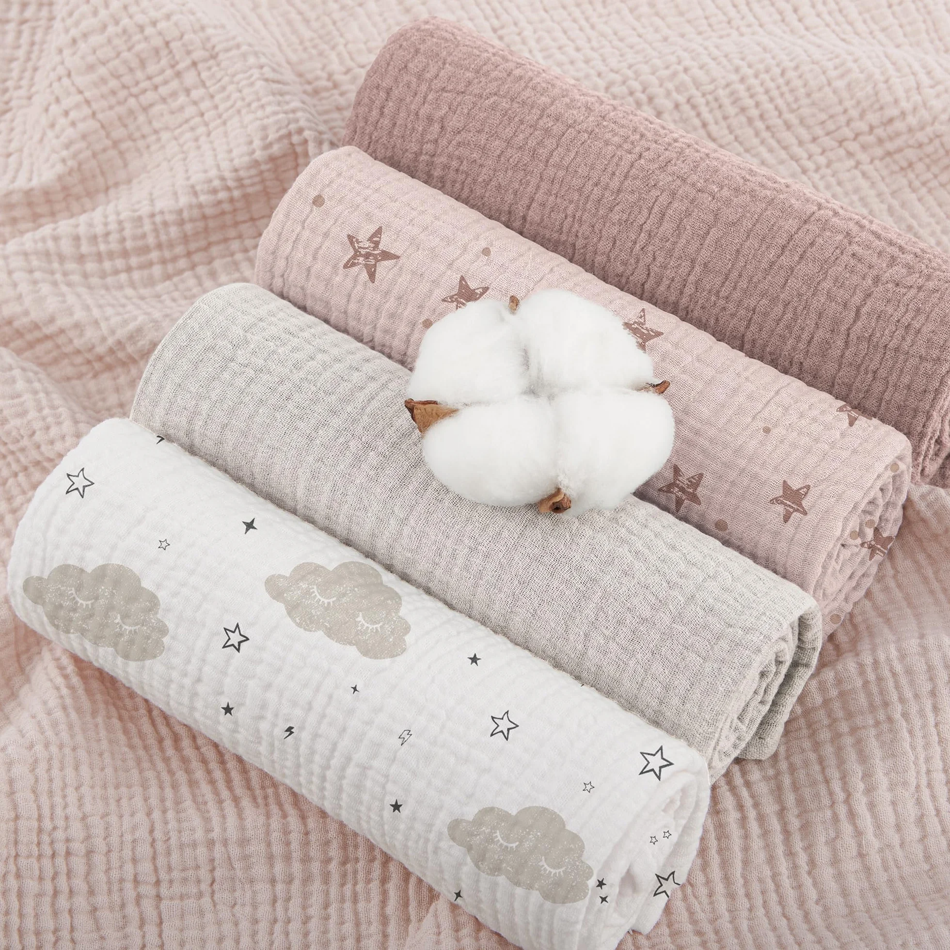 Susurration Bambino in Mussola Per Neonati, 5 Pezzi, Set 60x60CM, Super Morbido Assorbente in Mussola A Grana Per Neonati, Unisex, Per Bambine E Ragazzi (pentagramma rosa)