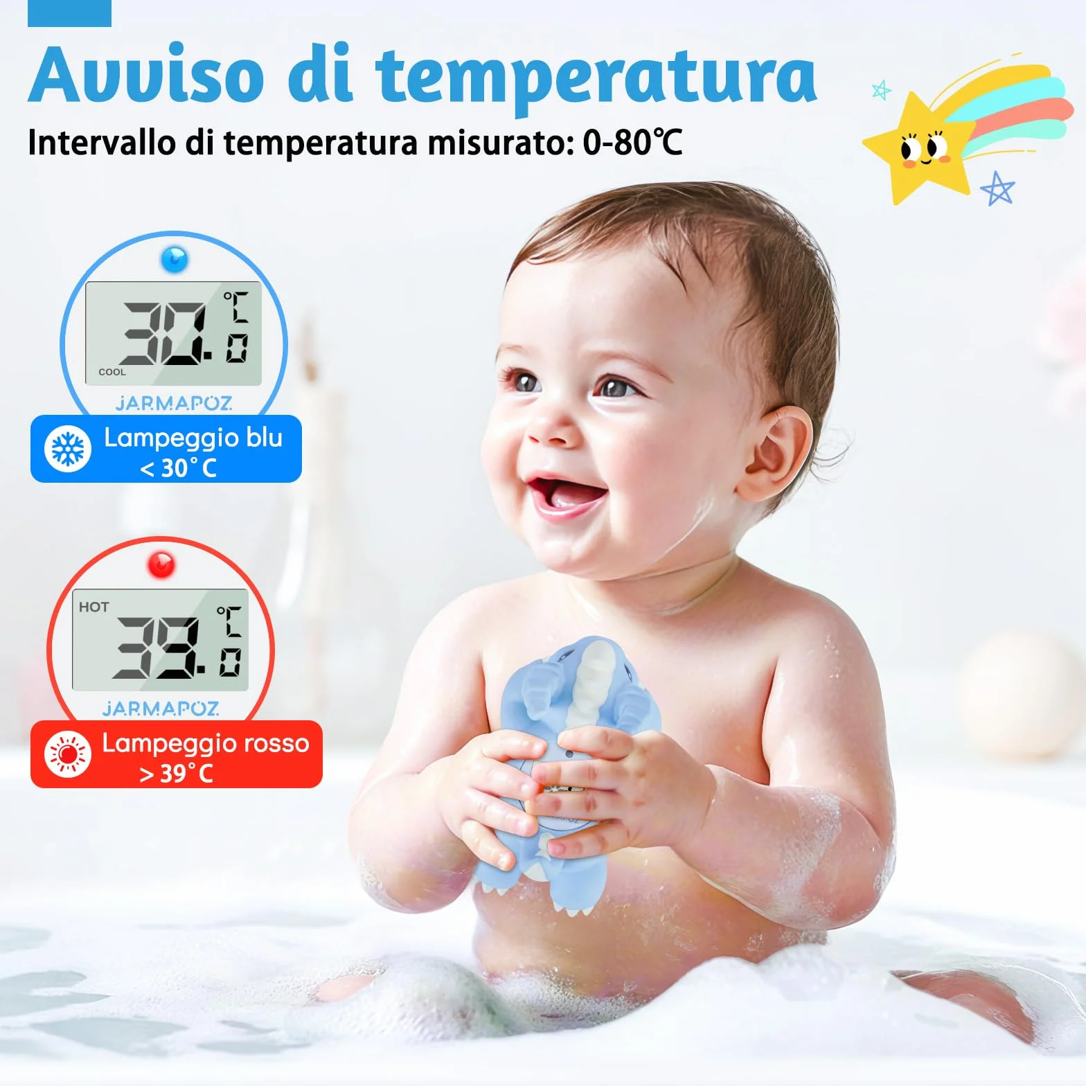 Termometro da bagnetto per neonati - Termometro per l'acqua per un bagno sicuro - Termometro galleggiante per vasca da bagno a lettura rapida in ℉ e ℃ - Essenziale per la cura dei neonati
