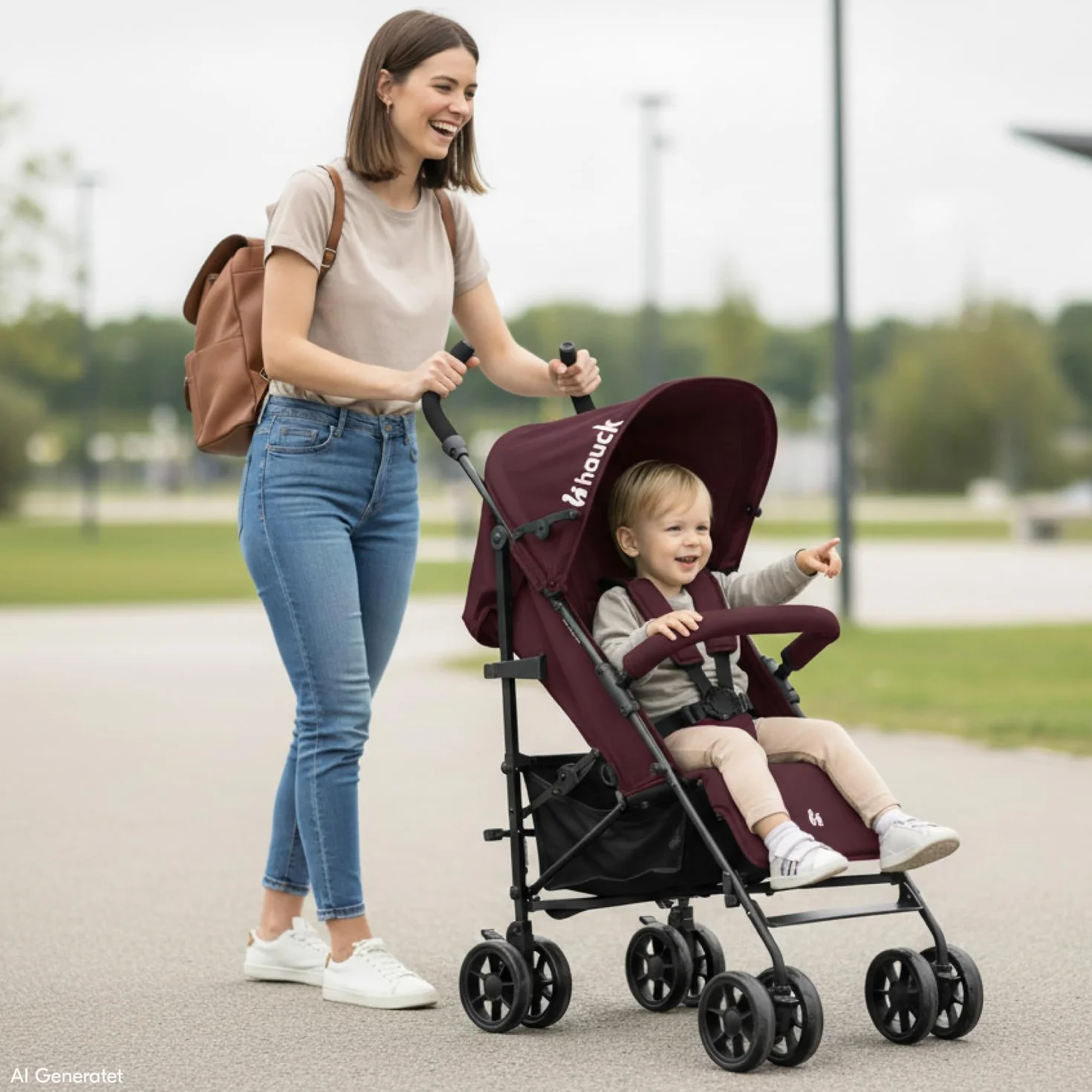hauck Fold N Care, Blackberry - Passeggino a Ombrello per Bambini da 6 Mesi fino a 22 kg, Pieghevole e Leggero (7,6 kg), Schienale Reclinabile, Cappottina UPF 50+, Cesto XL, Ruote EVA Piroettanti