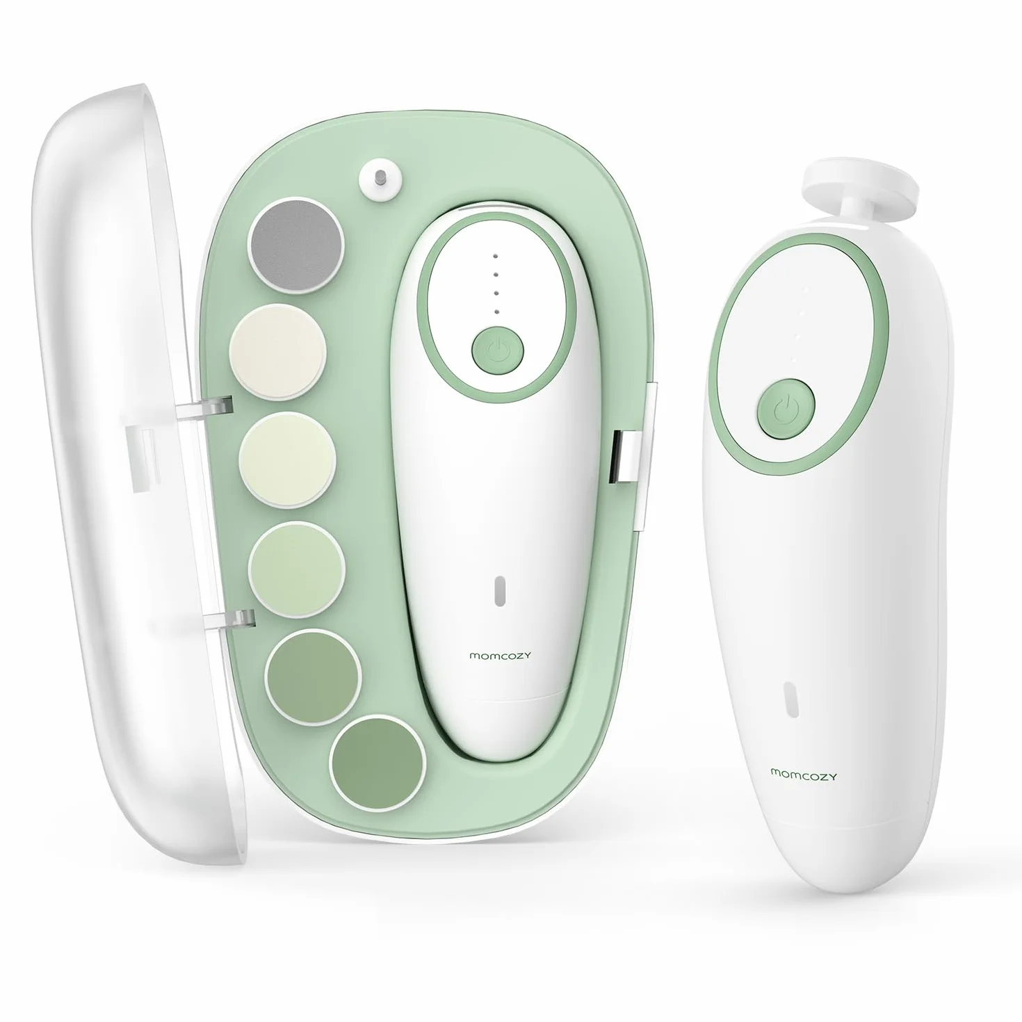 Momcozy Elettrica Lima per Unghie per Bambini, Tagliaunghie Elettrico Ricaricabile per Dita dei Neonati, Luce Delicata a LED a 360°, Sicura Tagliaunghie Cura per Bambini, 7 Strumenti di Ricambio