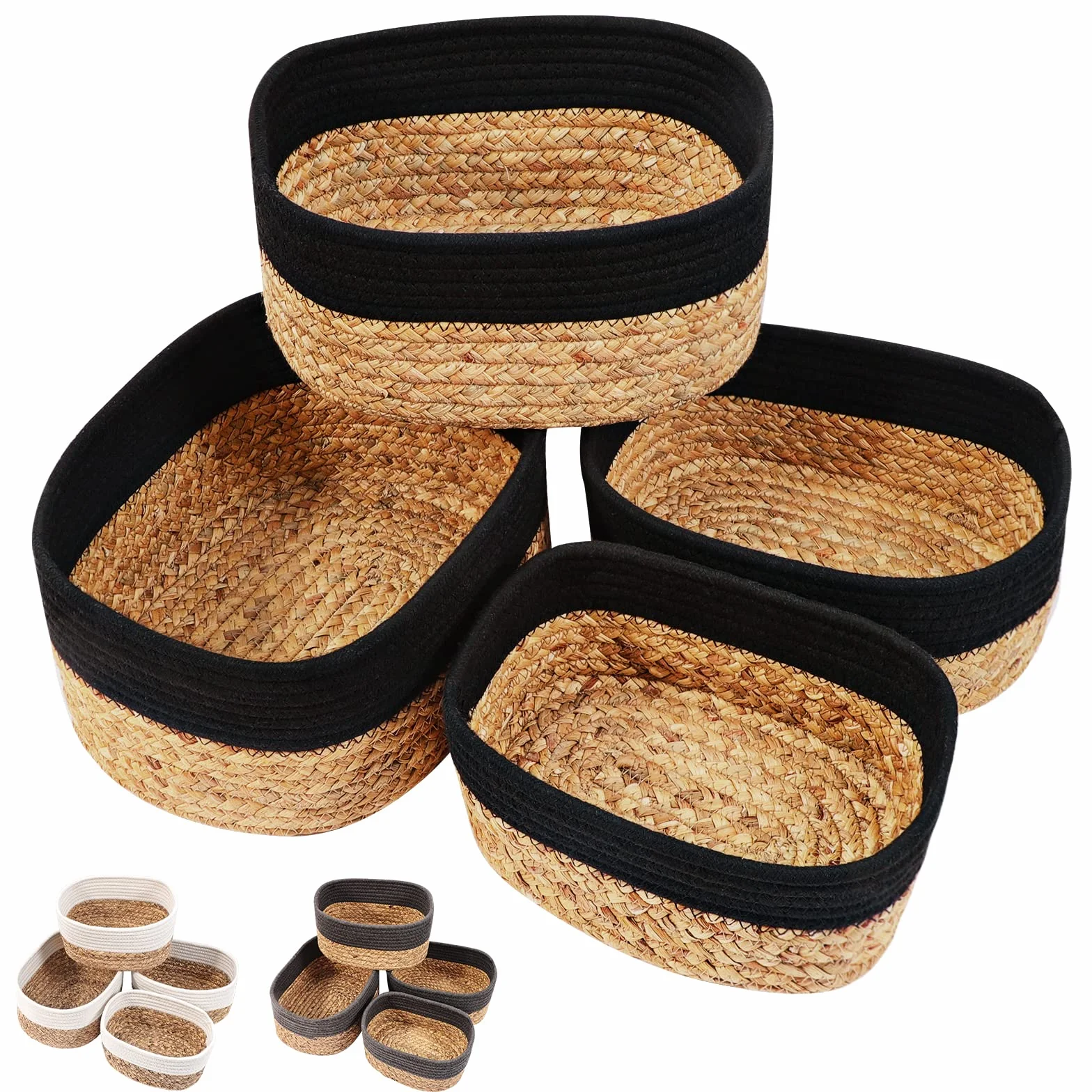 Lannvan Set di 4 Cestini Portaoggetti,Cestino Portaoggetti in Corda di Cotone e Giacinto d'acqua per Bambini Bambina,Impilabile Organizer Fasciatoio,Cesto Portaoggetti Ceste Portaoggetti per Bagno