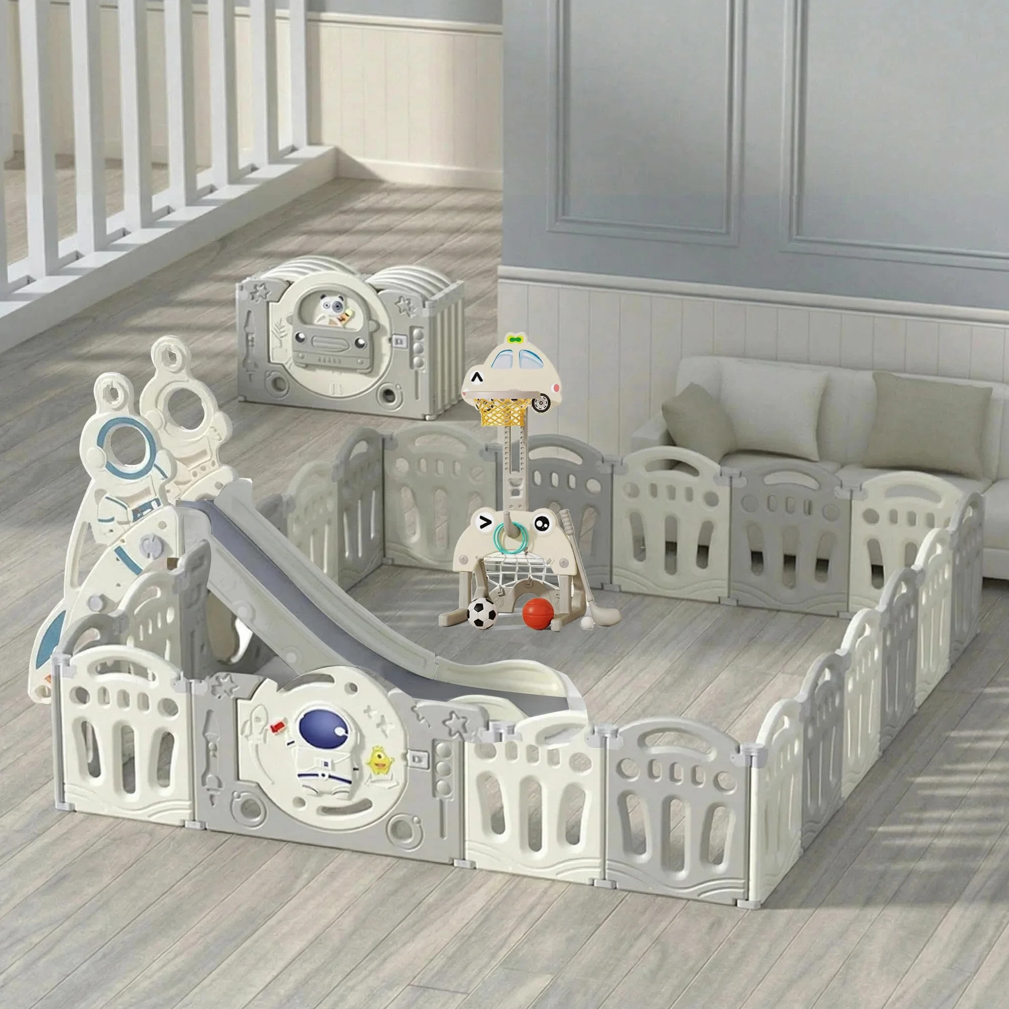 MoLi Box Bambini Centro Attività per Neonati e Bambini Piccoli, Recinto Neonato Pieghevole, Box Neonato di Varie Dimensioni, Ampio Recinto Bimbo per Interni ed Esterni (Y 16+2 Combo)
