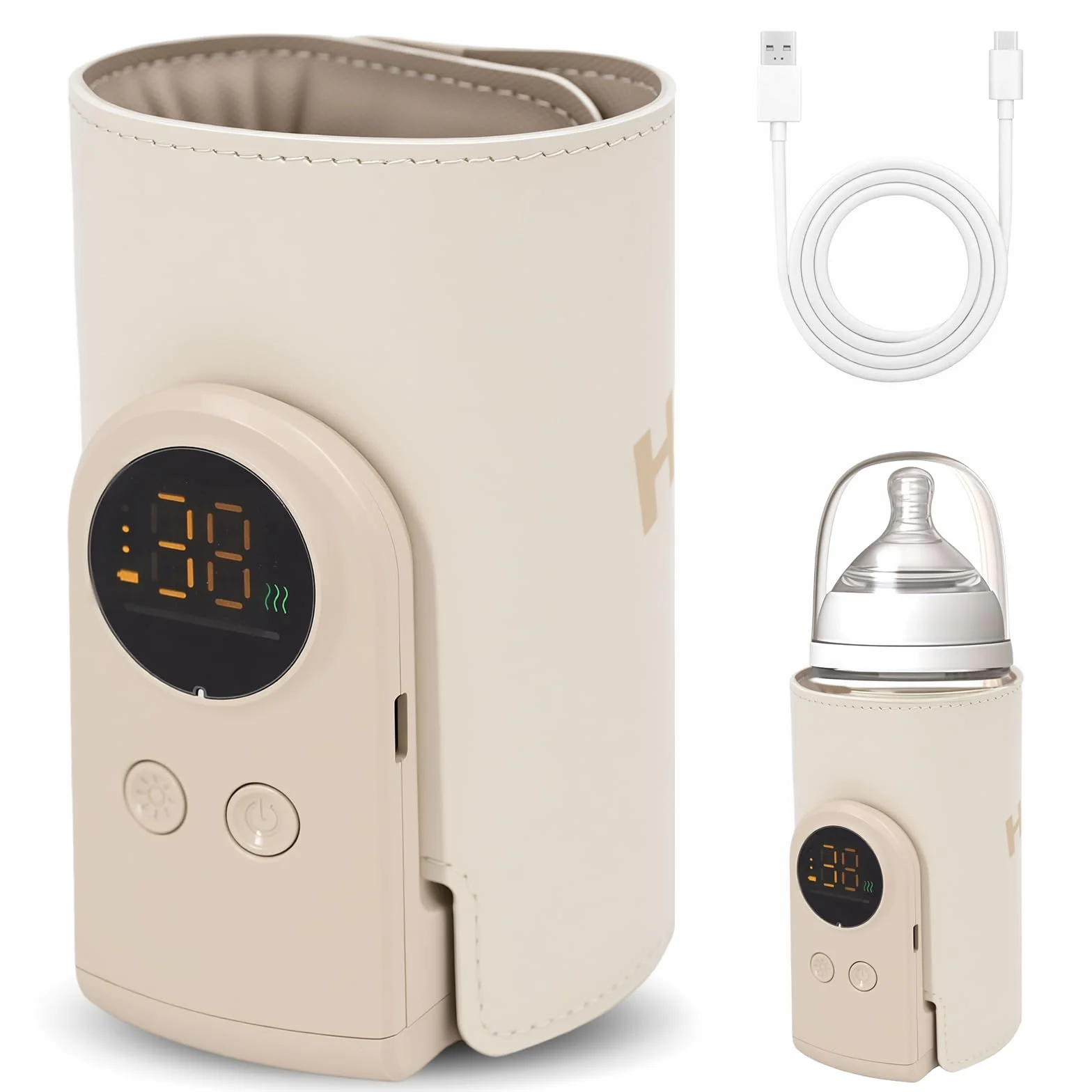 Scaldabiberon portatile con porta USB-C a 6 livelli di regolazione della temperatura (38-50°C), display LCD intelligente, ideale per riscaldare alimenti per neonati e alimenti per bambini. Un must per