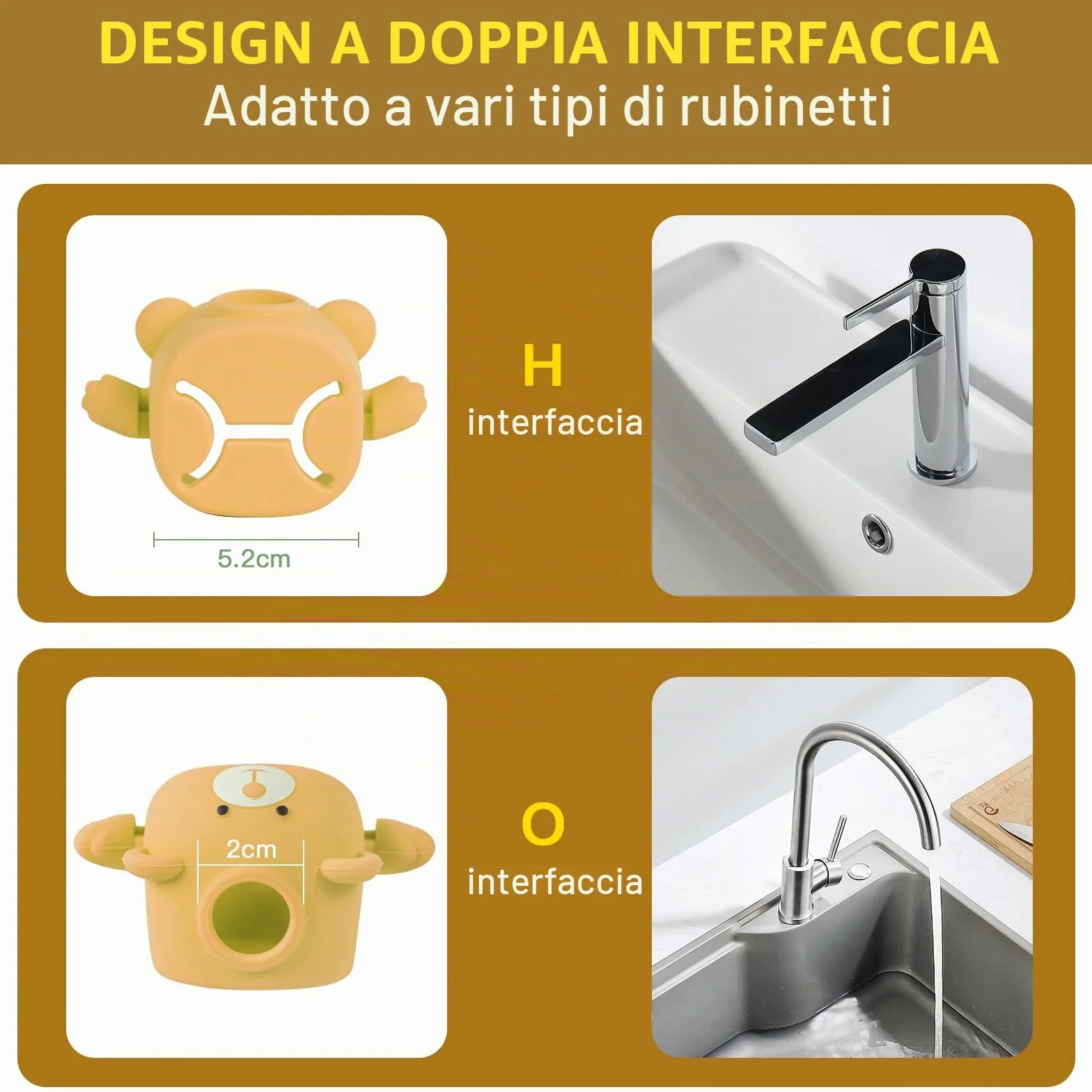 Estensore Rubinetto Bambini,Con effetto sensore di temperatura, Prolunga Per Rubinetto Per Bambini, Prolunga per rubinetto in silicone, Extender Rubinetto Bambini Kids Babies (Marrone)