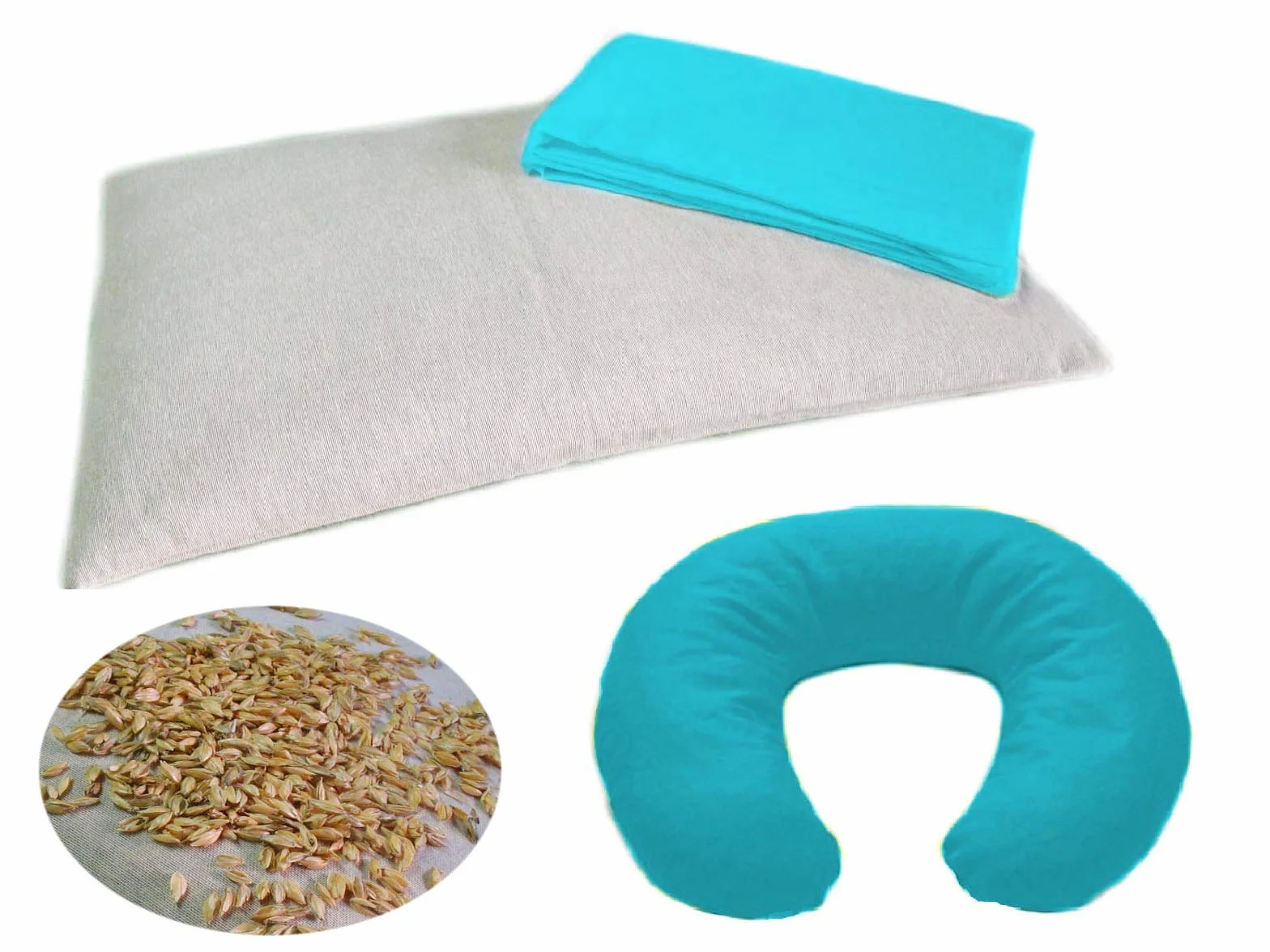 SET BIMBO in PULA DI FARRO -Azzurro- Guanciale per Lettino o Culla Neonato con Federa Lavabile e Cuscino per Collo Bambino, Poggiatesta Baby da Viaggio, Ideale per Passeggino o Automobile